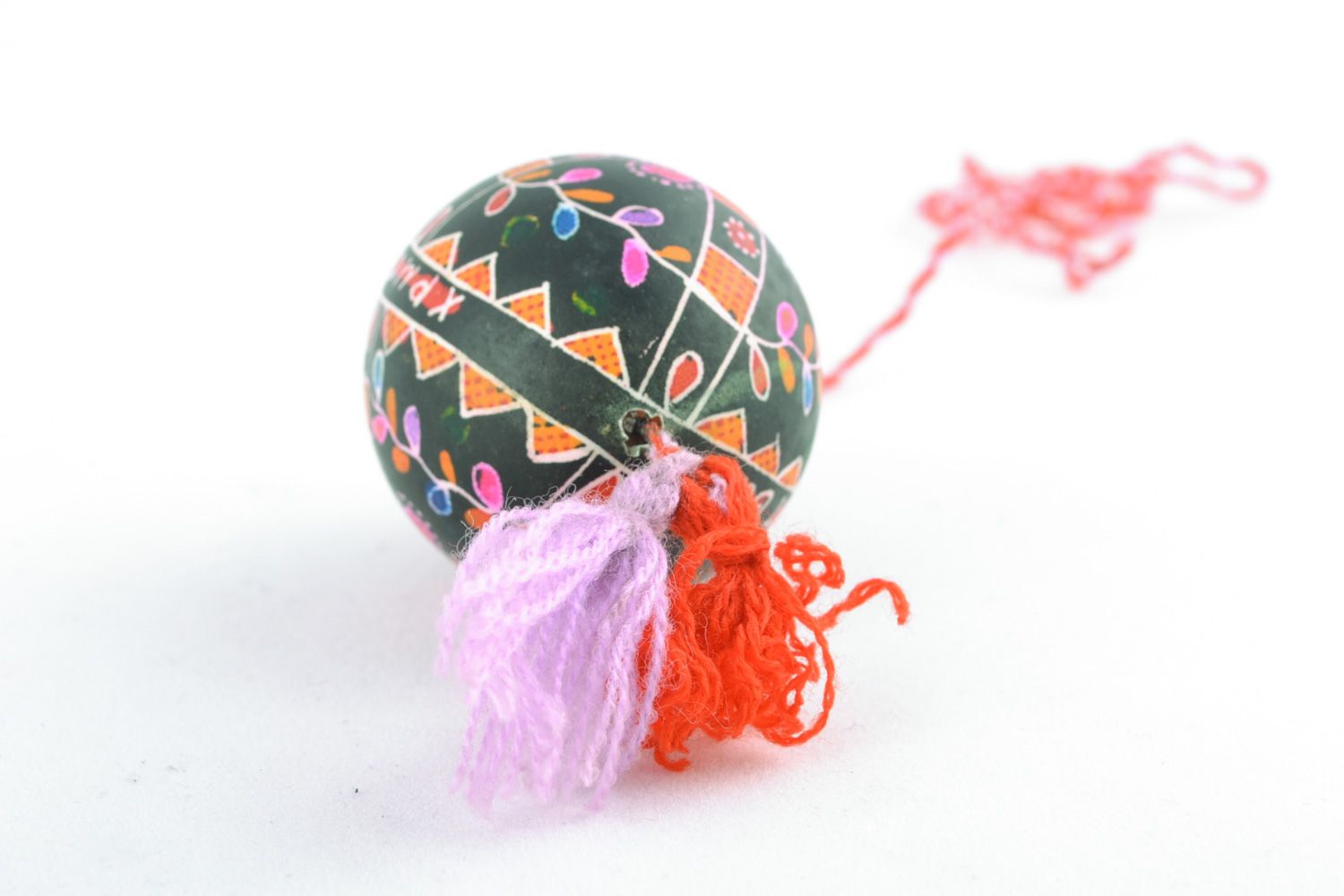 Bright hanging Easter egg with handmade painting and tassel for interior decor photo 4