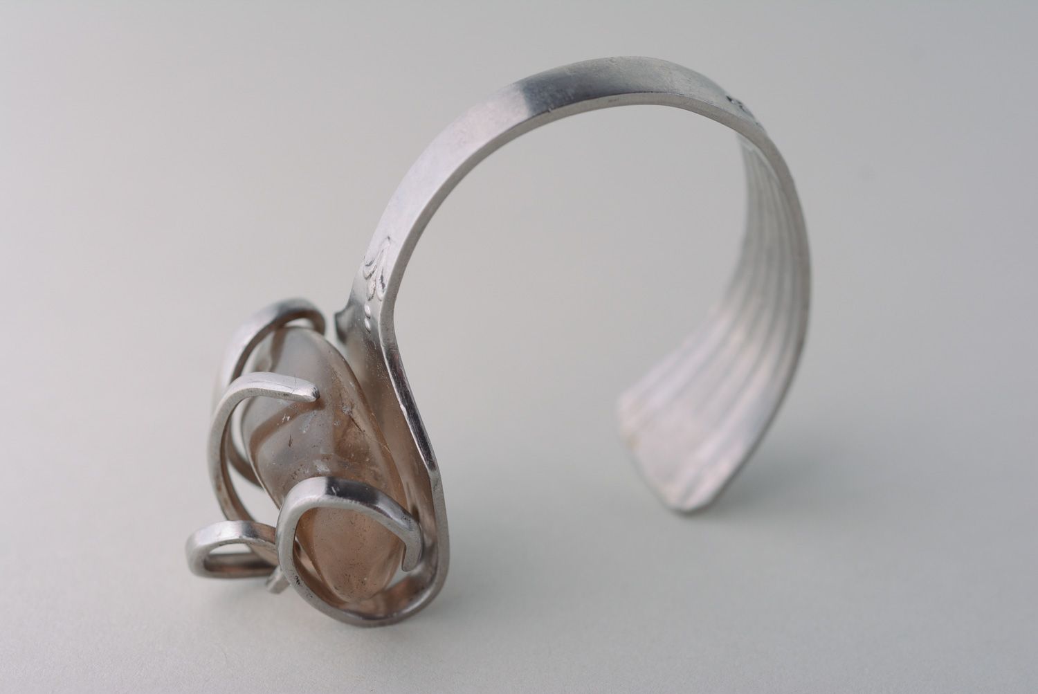 Handmade metal fork wrist bracelet with natural stone photo 5