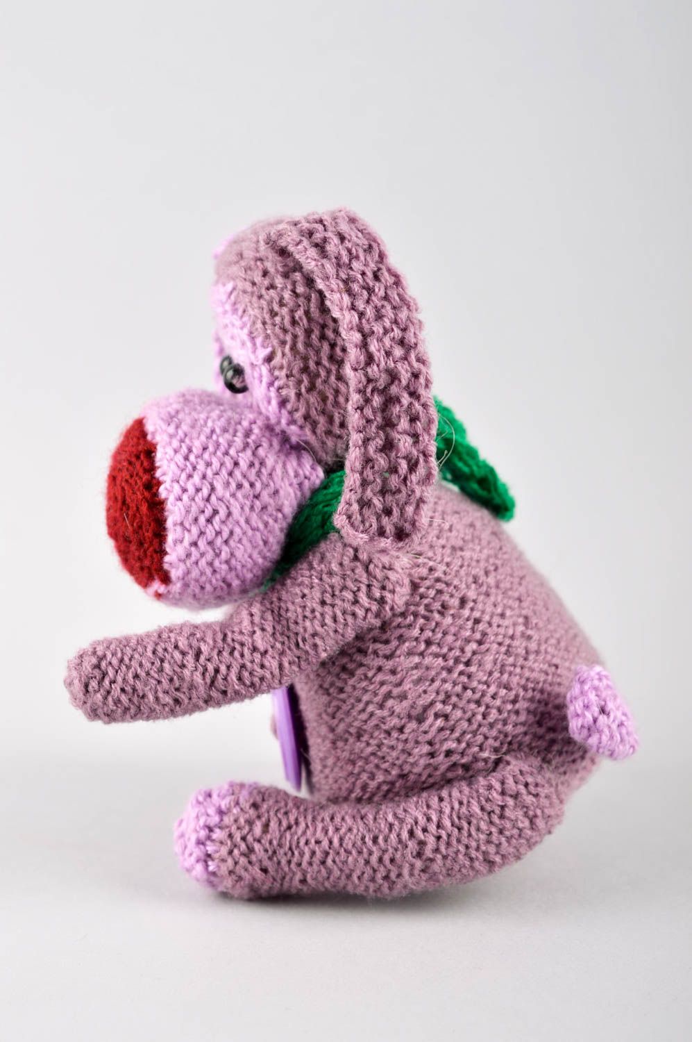 Peluche chien mauve Jouet tricot fait main mignon original Cadeau pour enfant photo 3