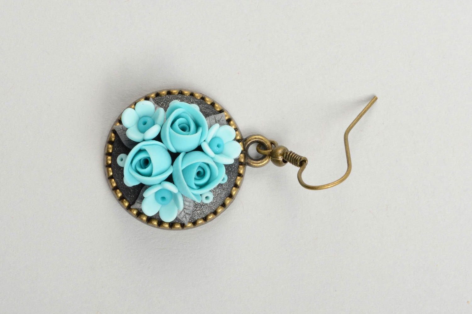 Handmade blaue Blumen Ohrringe Polymer Schmuck Accessoire für Frauen Vintage foto 3