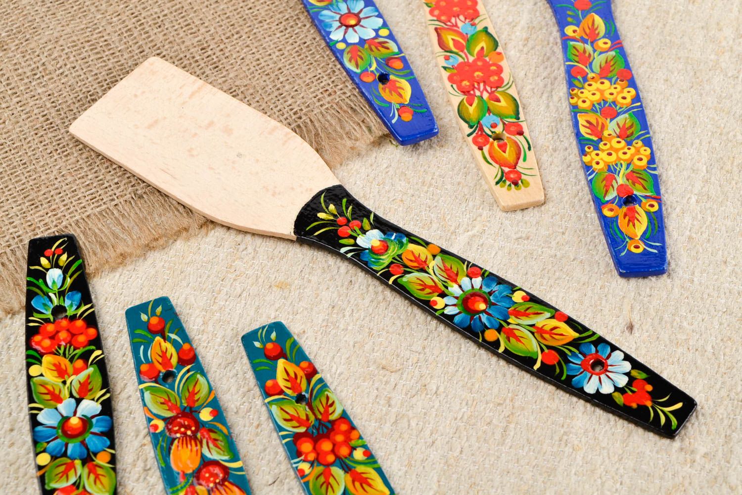 Espátula de madera artesanal pintada utensilio de cocina regalo original foto 1