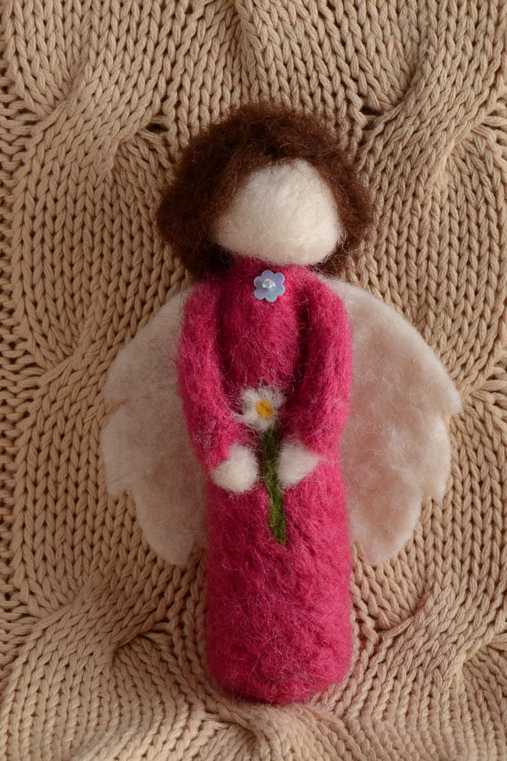 Figurine décorative en laine feutrée originale faite main à suspendre Ange photo 1