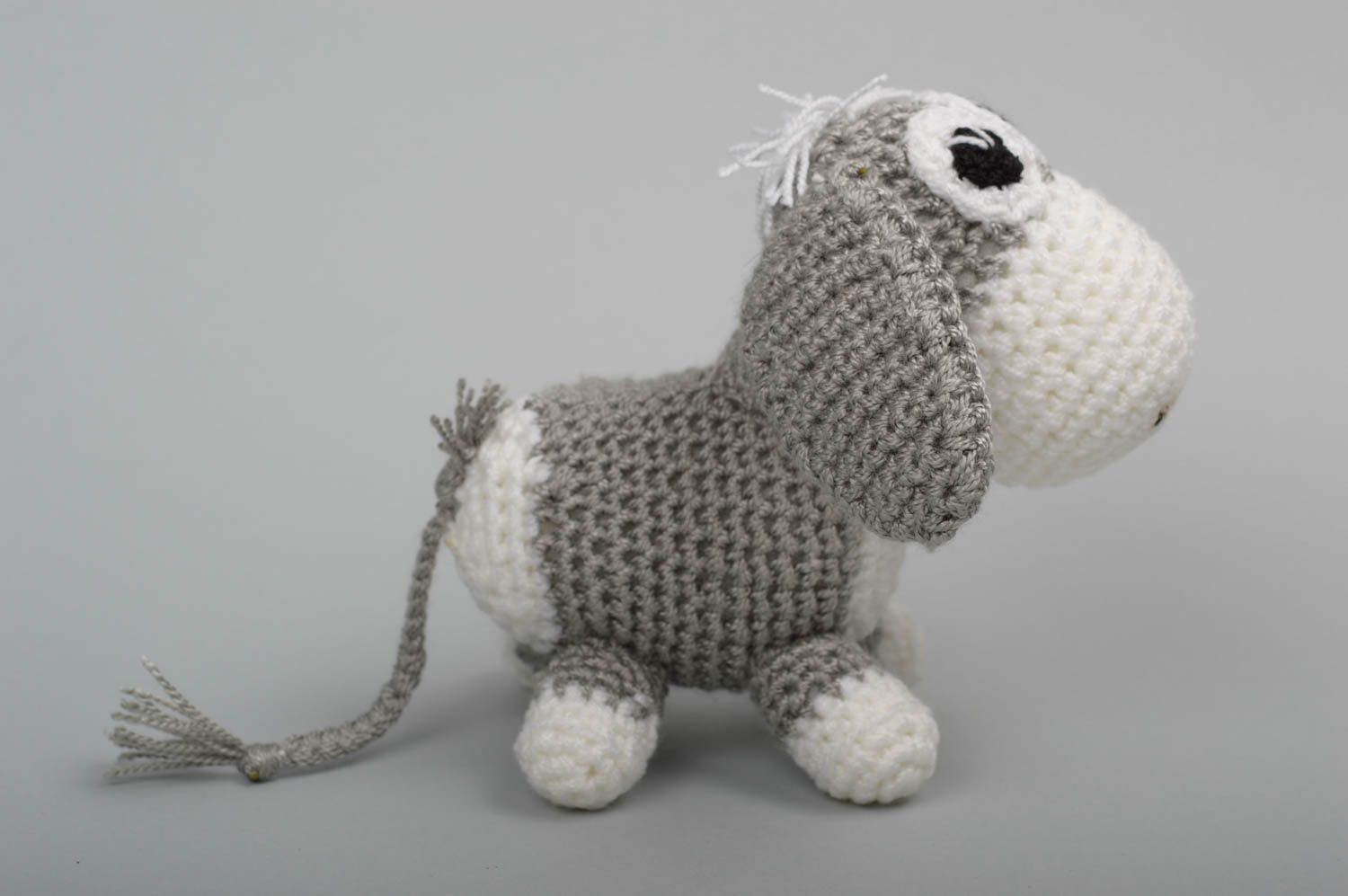 Peluche âne gris Jouet fait main tricoté au crochet en coton Cadeau pour enfant photo 6