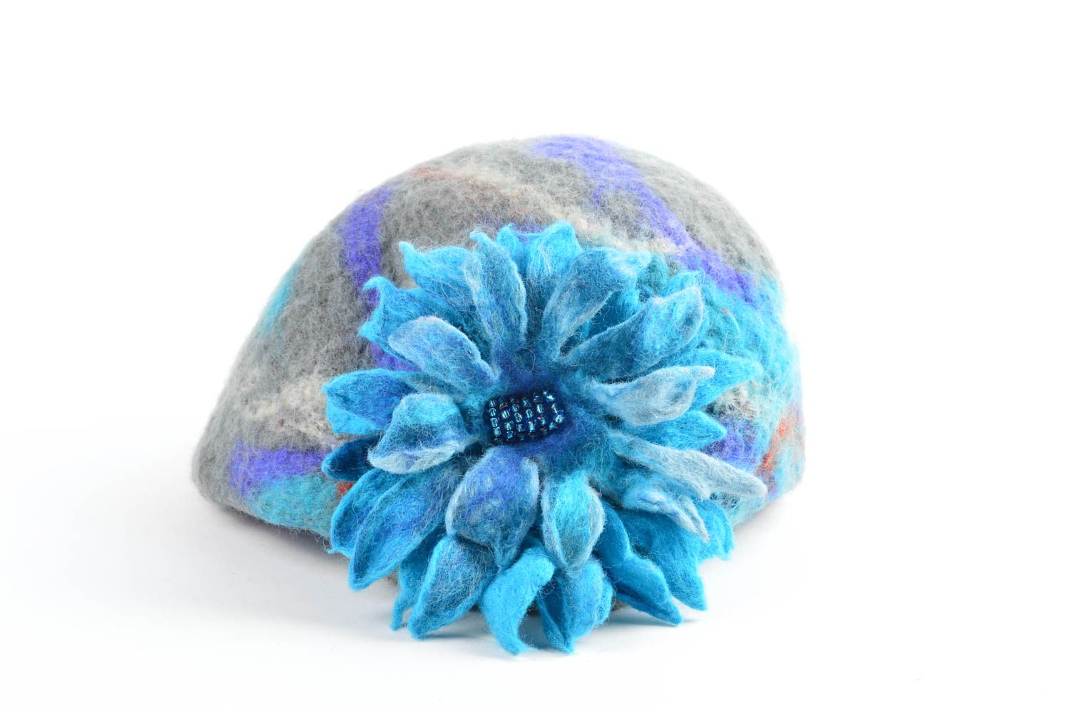 Handgemachte Mütze Damen in Blau modisches Accessoire mit Blume Baskenmütze Dame foto 2