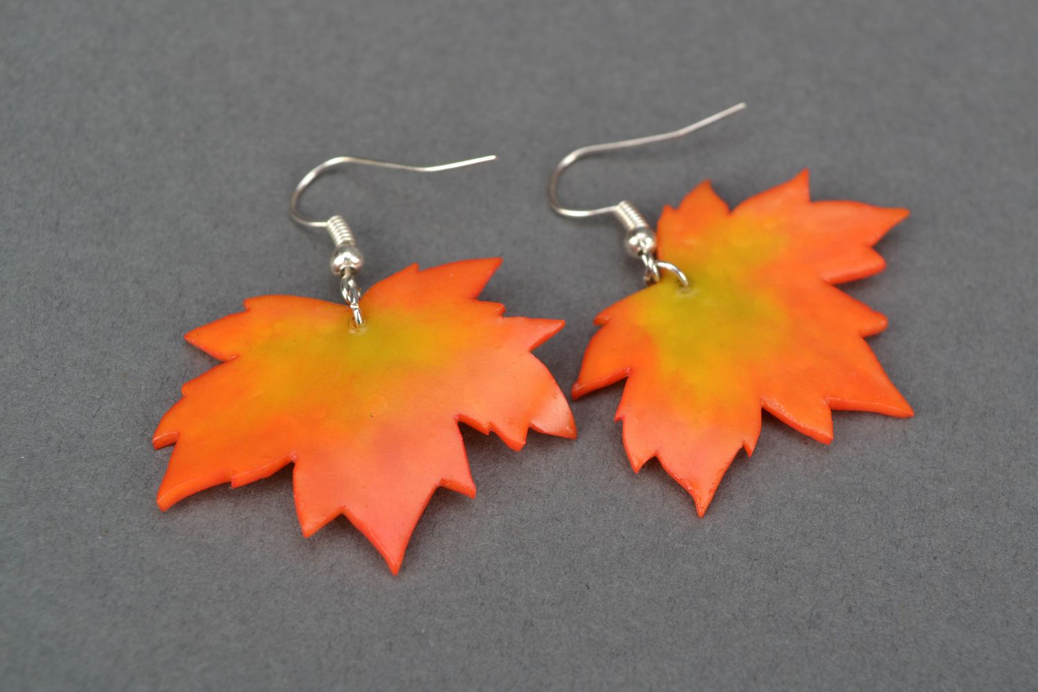 Polymer clay earrings in the shape of leaves photo 4