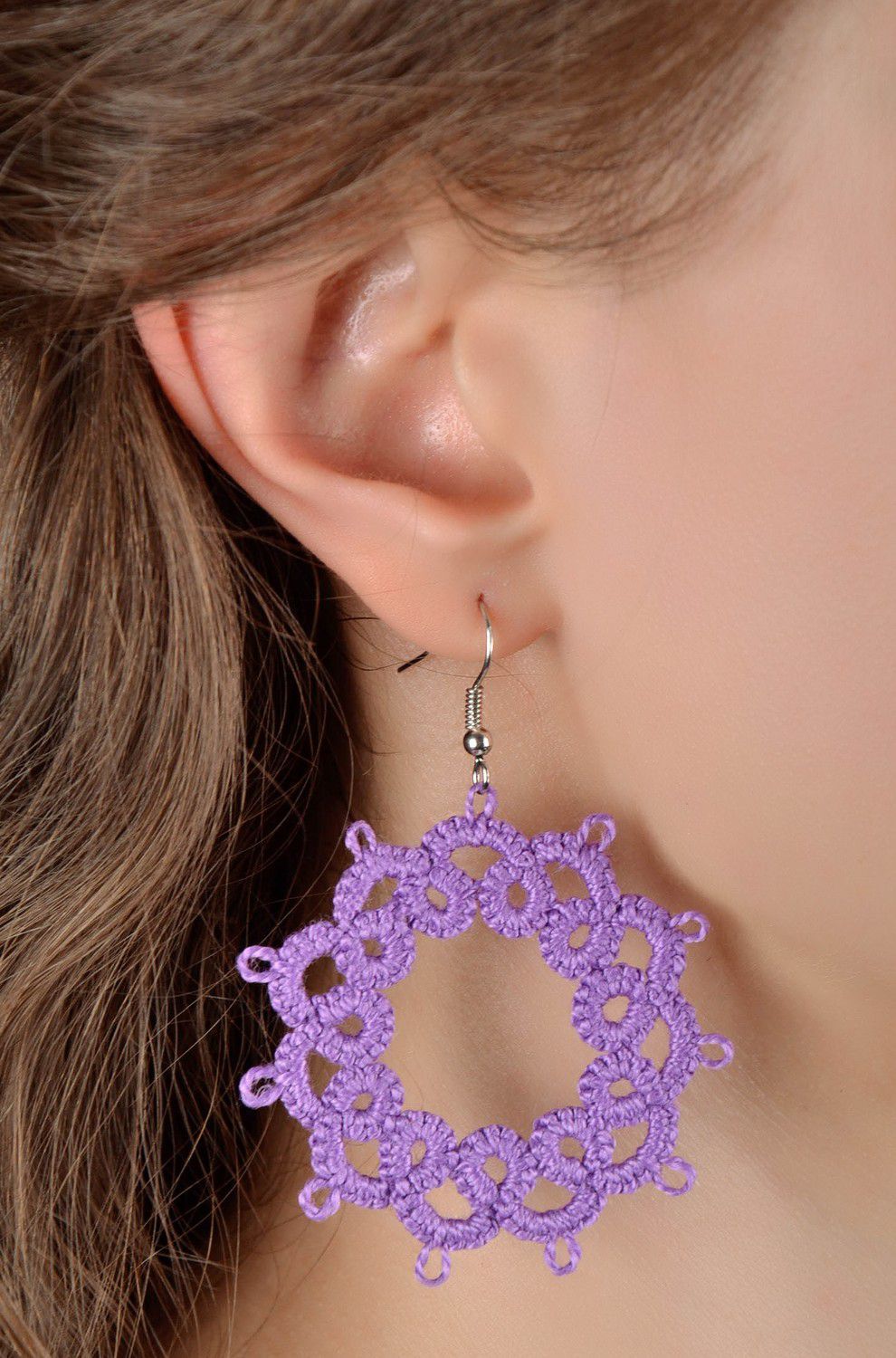 Earrings made from woven lace Lilac Star photo 4