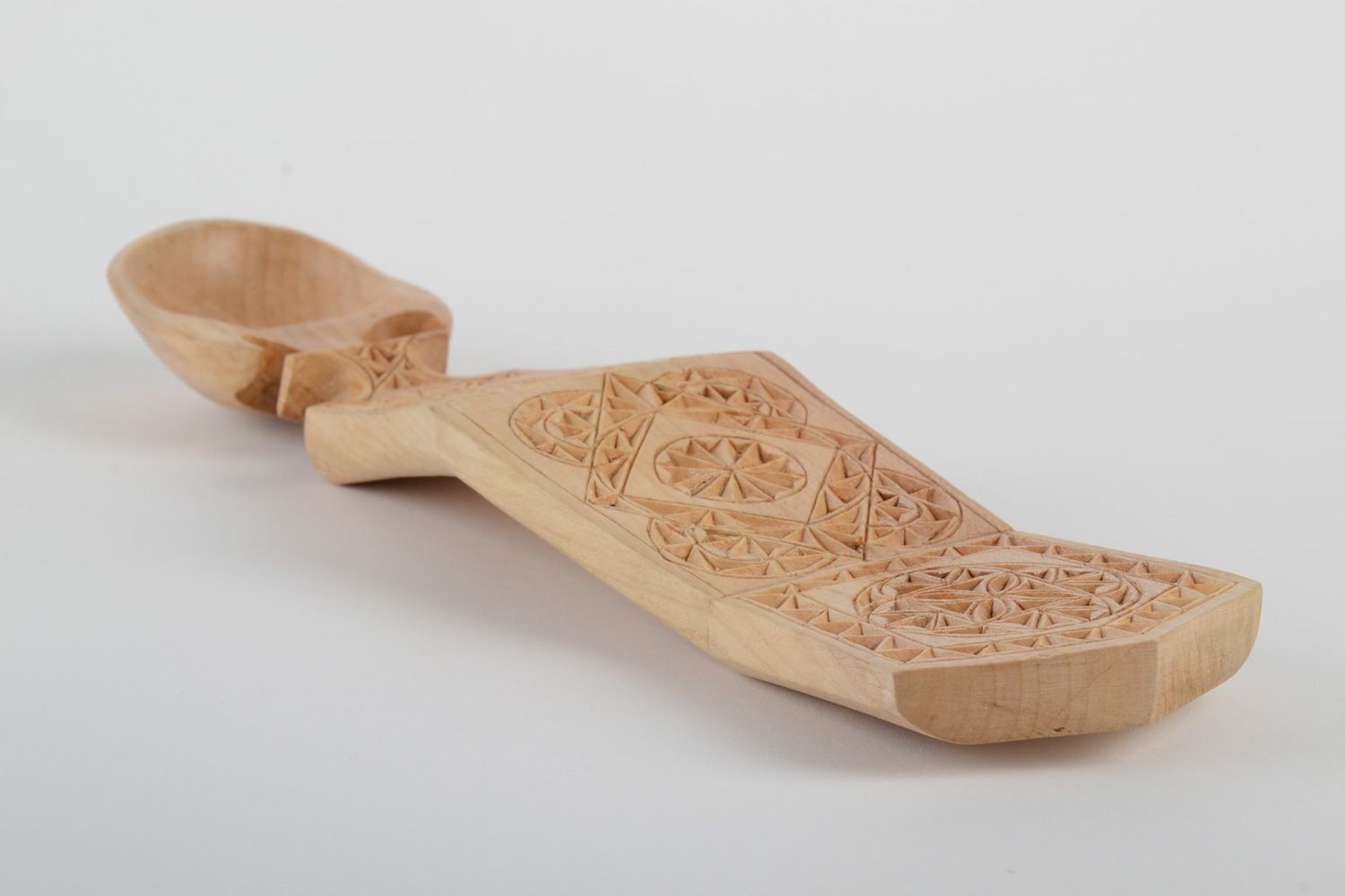 Handmade ethnic wall spoon carved of wood with fancy ornament for interior decor photo 3