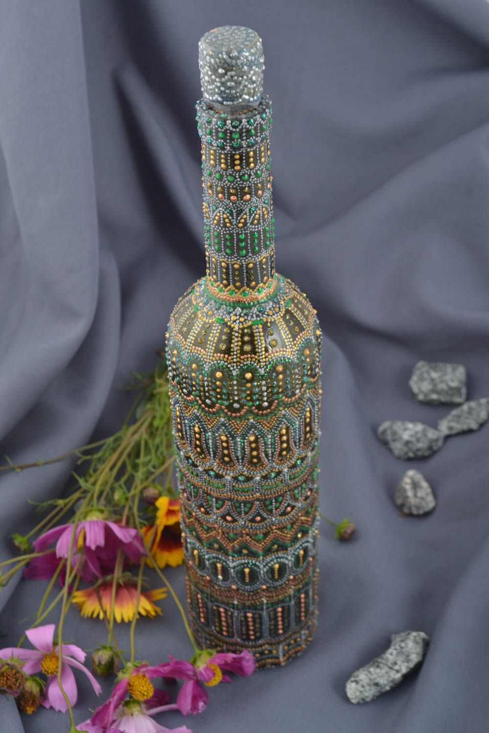 Botella de vidrio hecha a mano recipiente para vino elemento decorativo foto 1