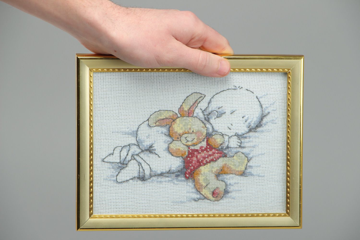 Handmade designer cross stitch embroidered picture with frame for child's room  photo 4
