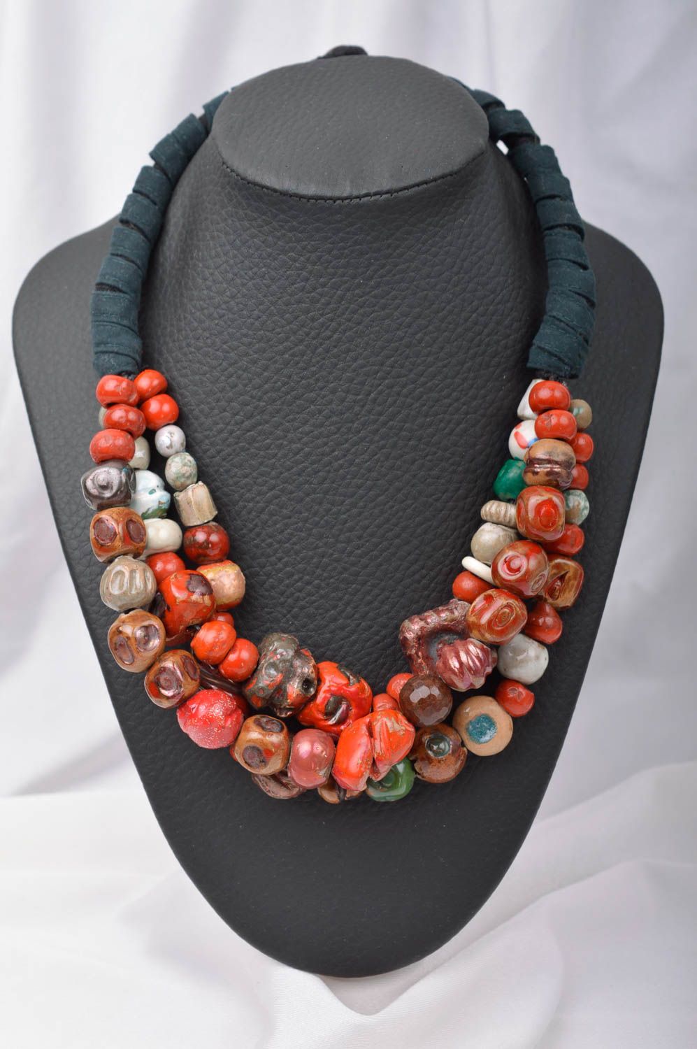 Unusual handmade ceramic necklace beaded necklace  pottery works gifts for her photo 1