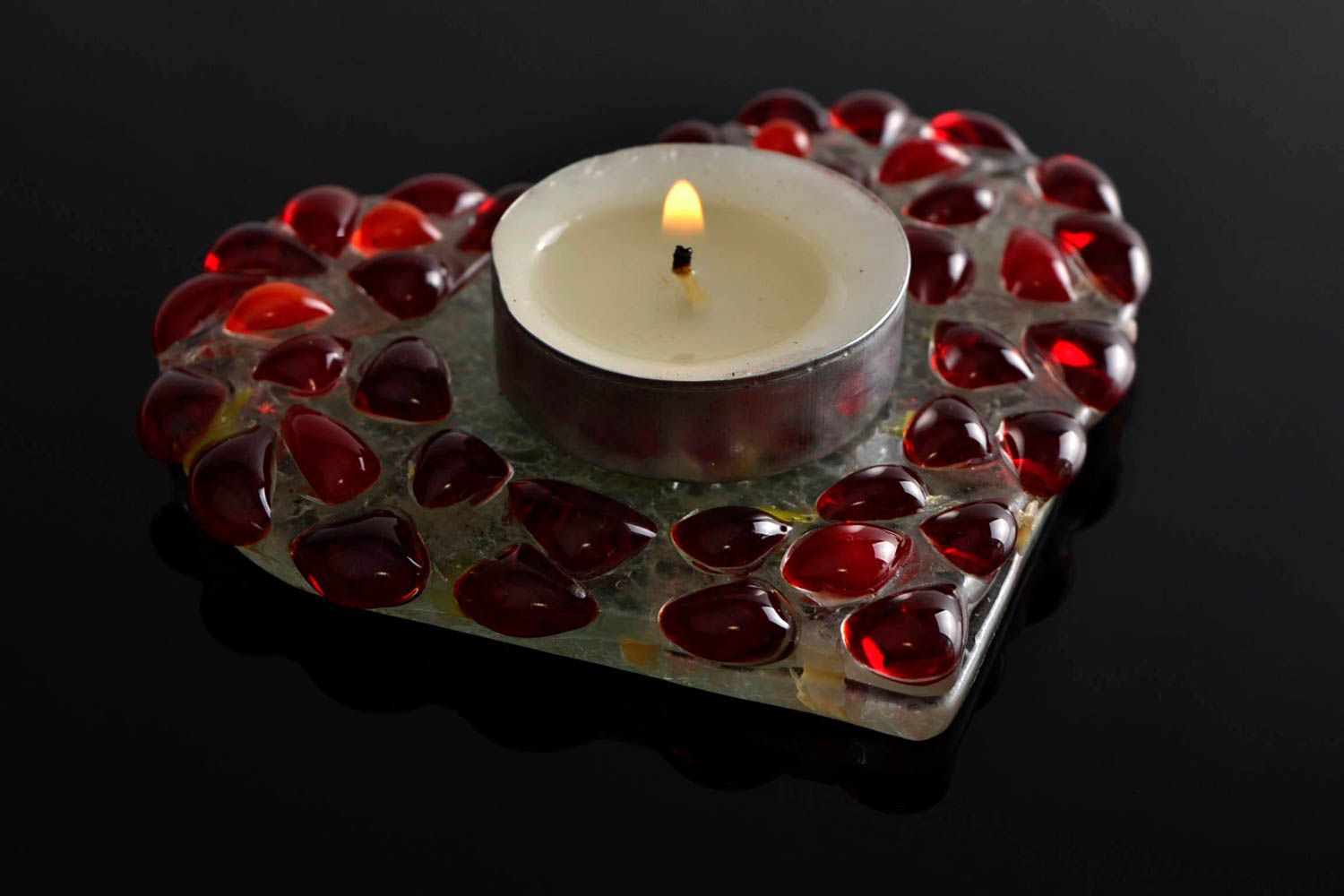 Handmade Teelicht Kerzenhalter Kerzenständer aus Glas Teelichthalter Herz foto 1