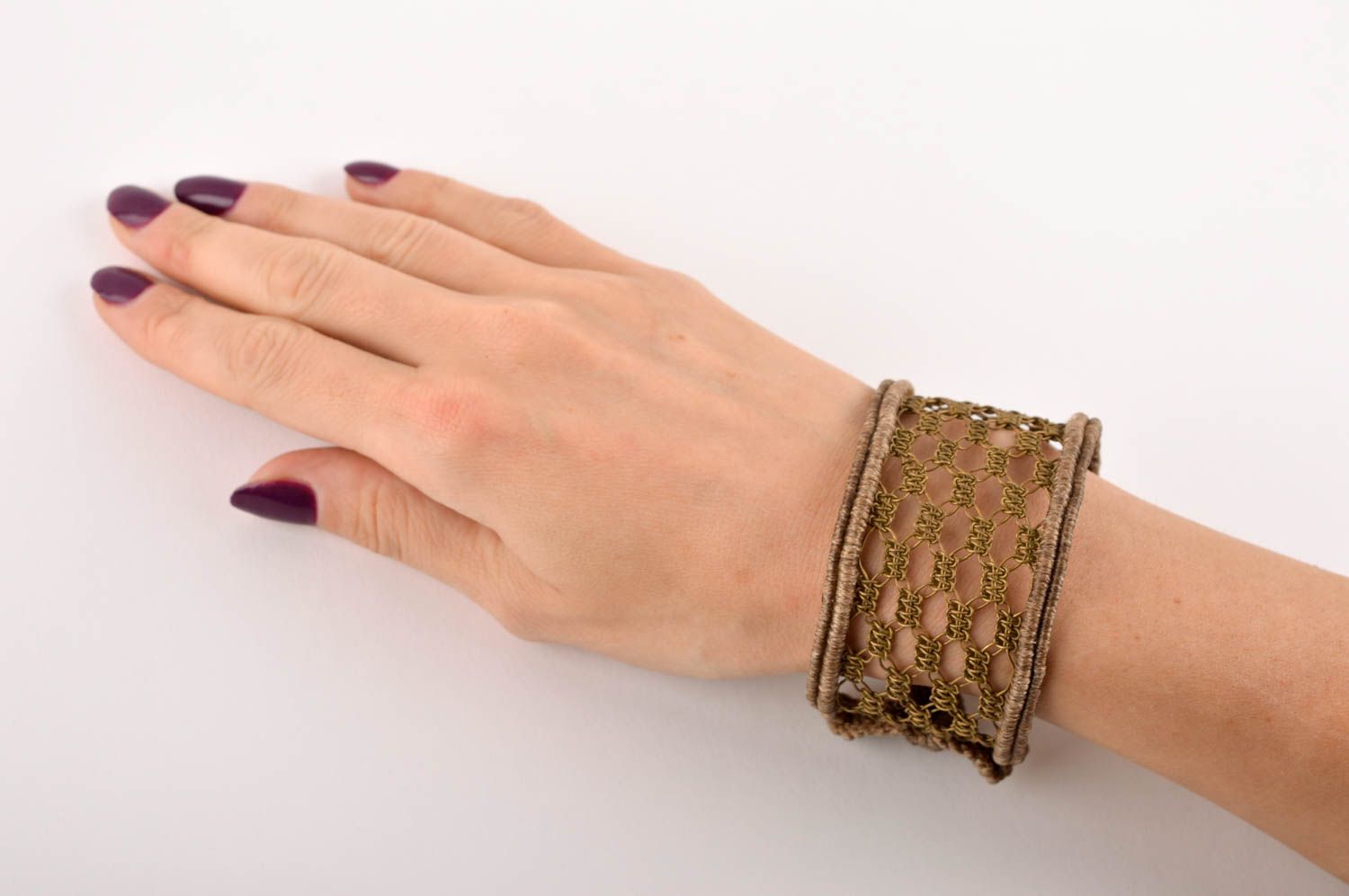 Модный браслет ручной работы плетеный браслет бежевый ажурный браслет из латуни фото 5