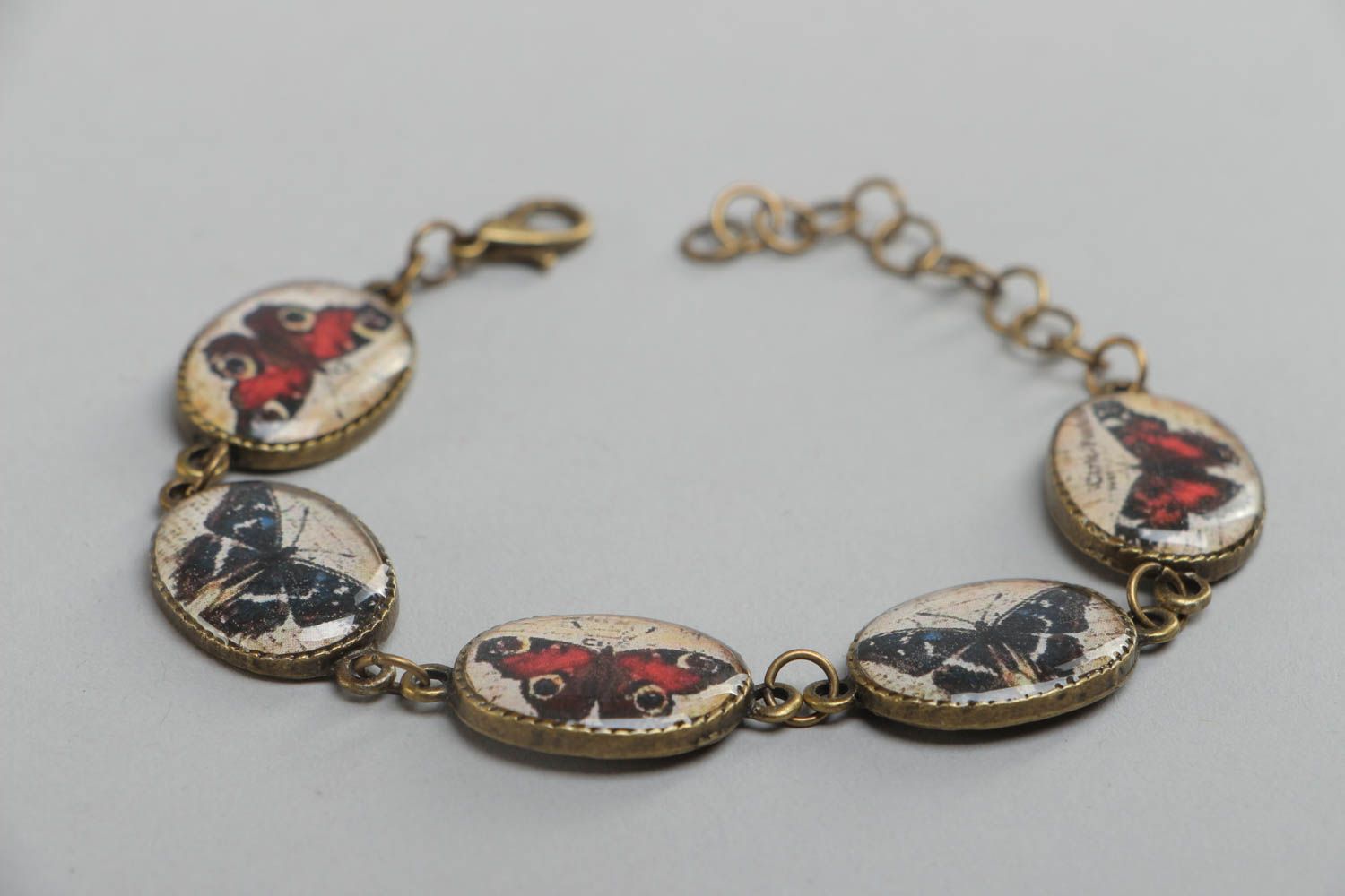 Handmade vintage designer wrist bracelet with glaze elements Butterflies photo 3