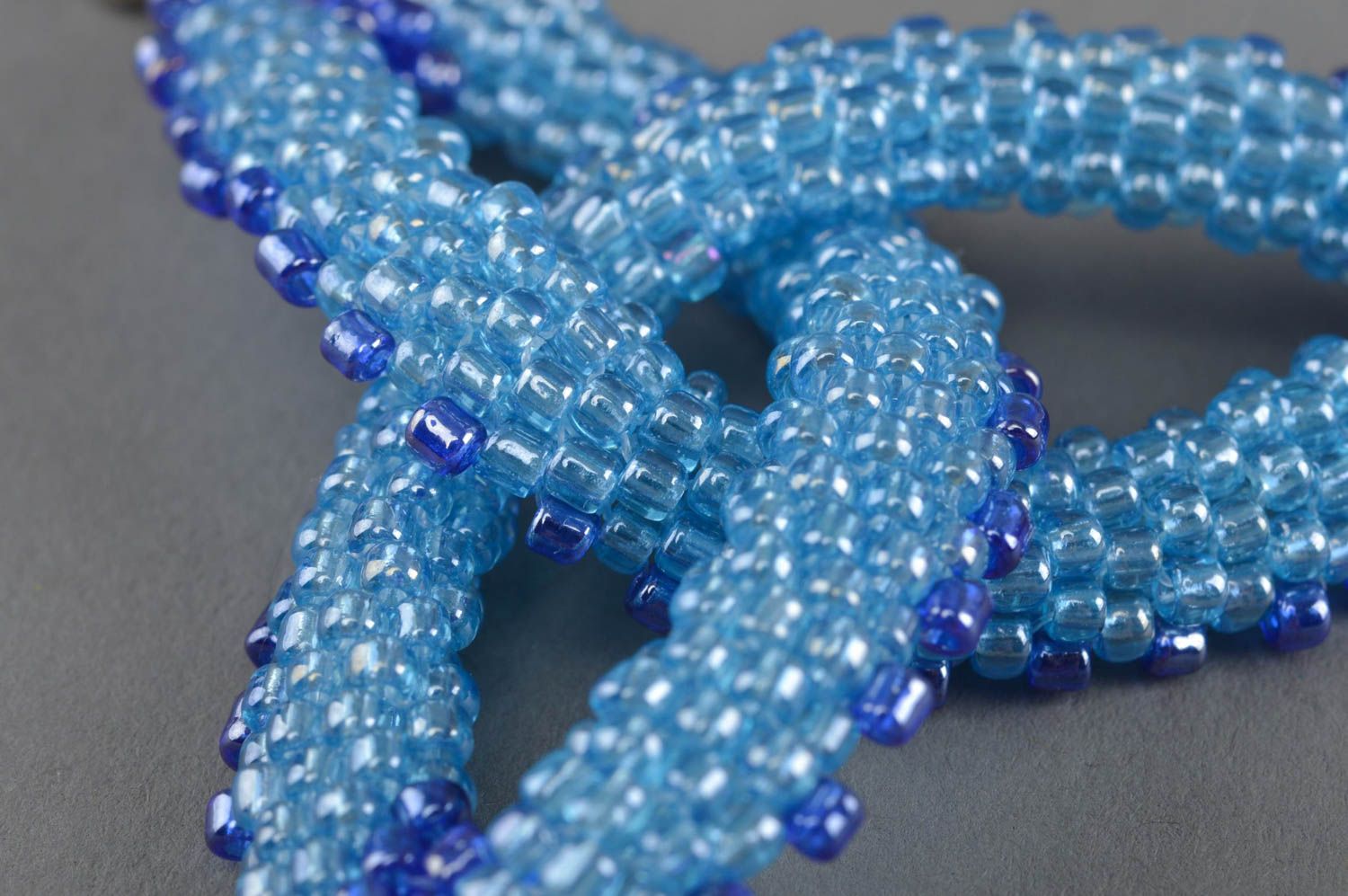 Handmade pendant seed beads accessory designer jewelery blue beaded necklace photo 4