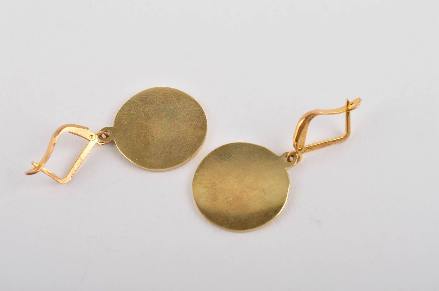 Stylish earrings with natural stones handmade brass earrings metal bijouterie photo 5