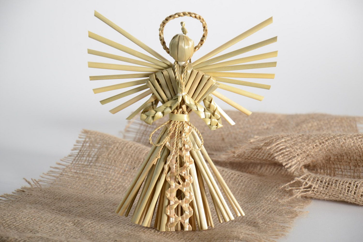 Eco friendly straw woven protective charm handmade Guardian Angel interior decor photo 1