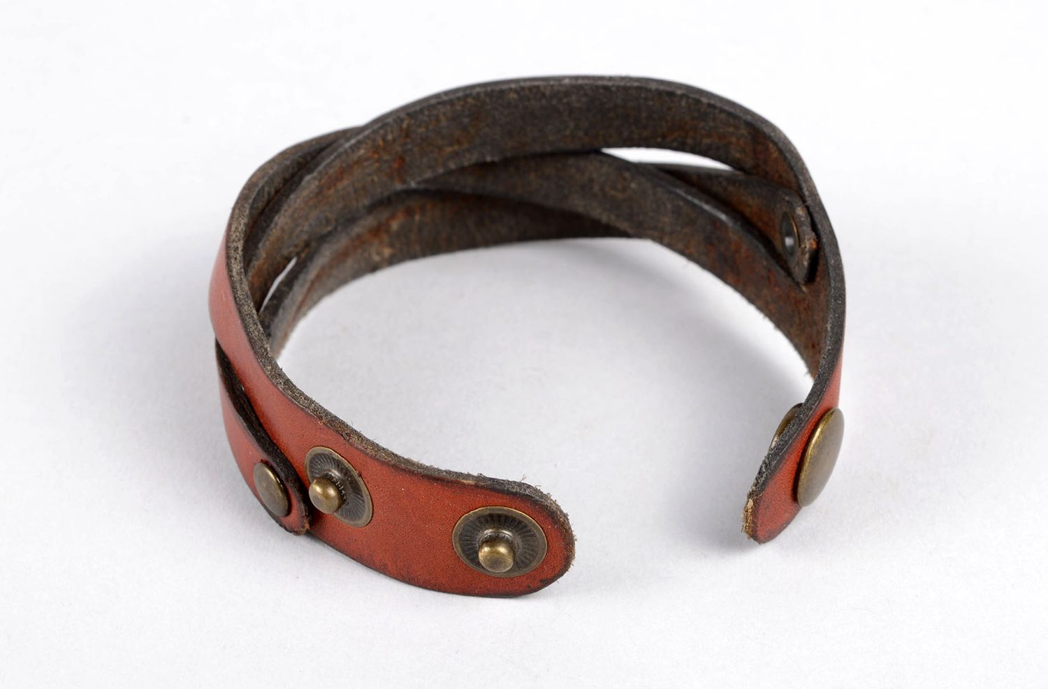 Кожаный браслет украшение ручной работы обмотка бижутерия из кожи рыжая фото 4