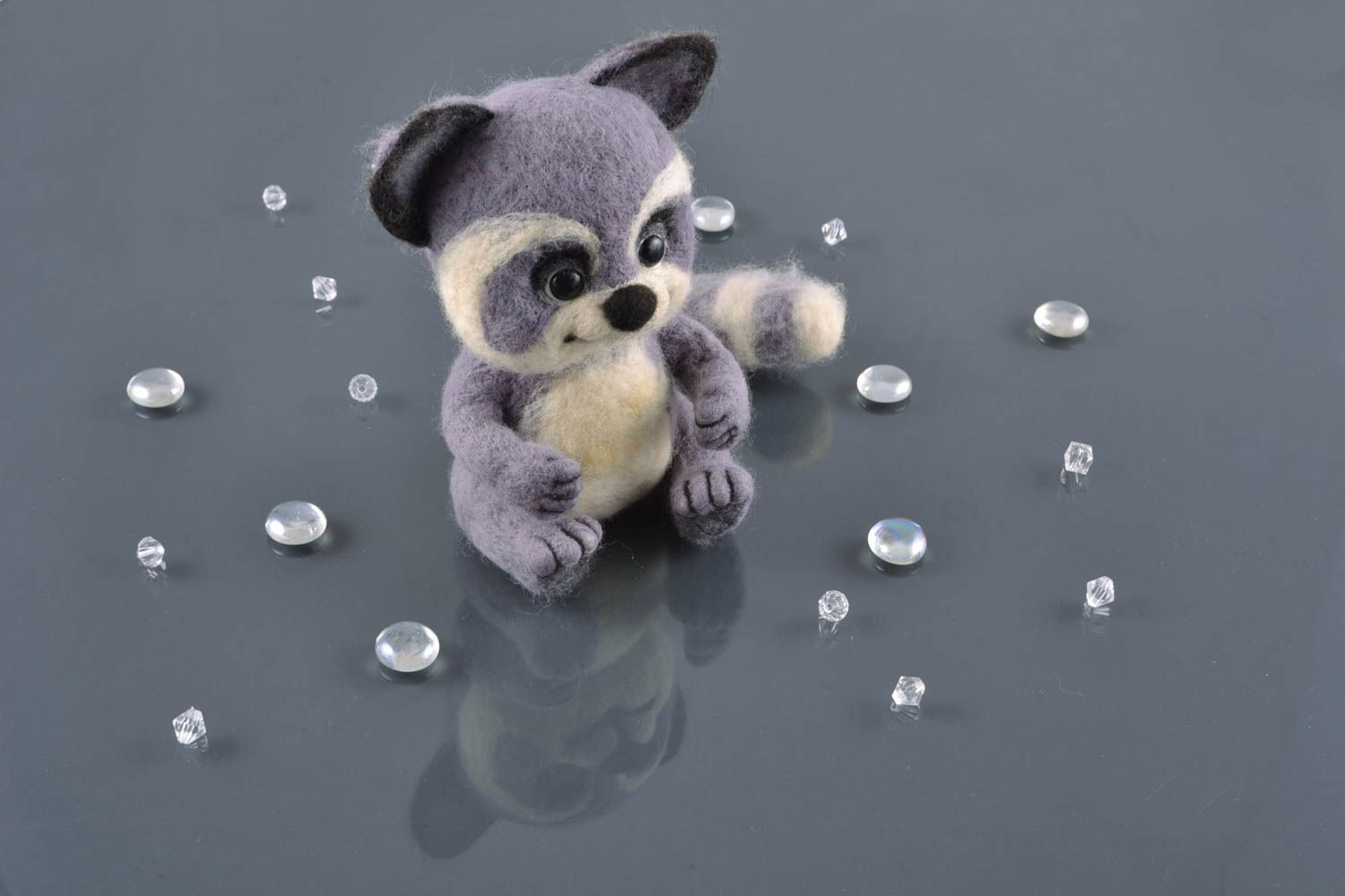 Felted wool toy raccoon photo 1