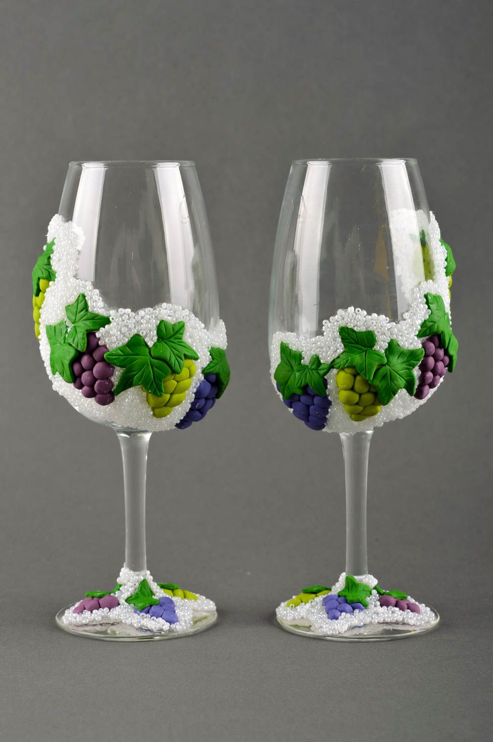 Flûtes à champagne fait main 2 Verres à vin originaux décorés Service vaisselle photo 1