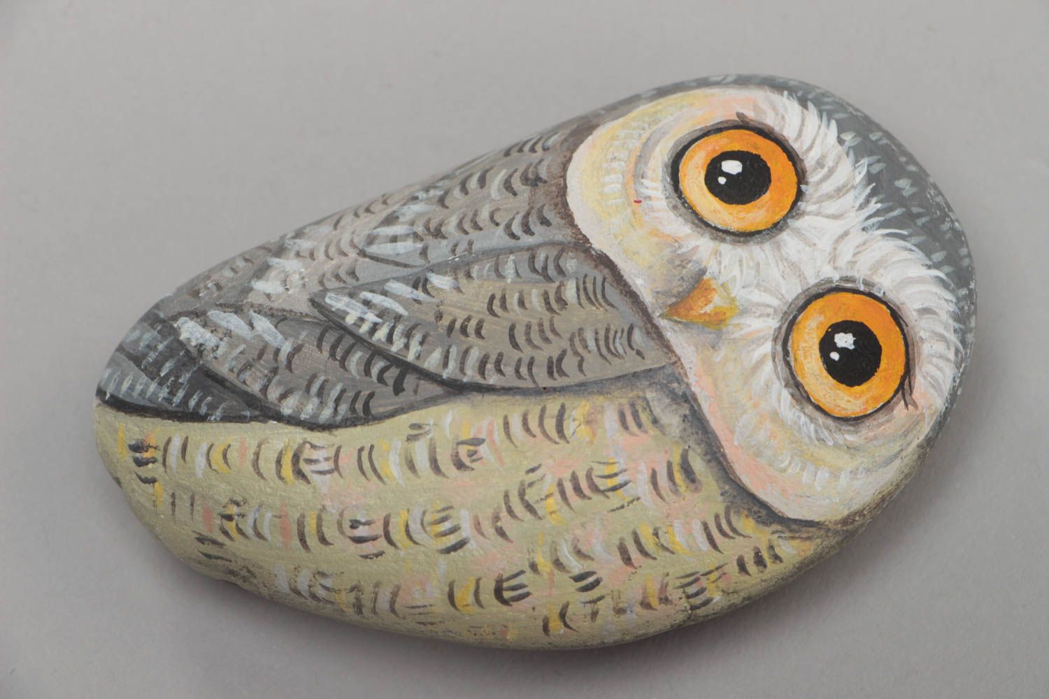 Unusual beautiful handmade painted sea stone designer home decor Owl photo 2