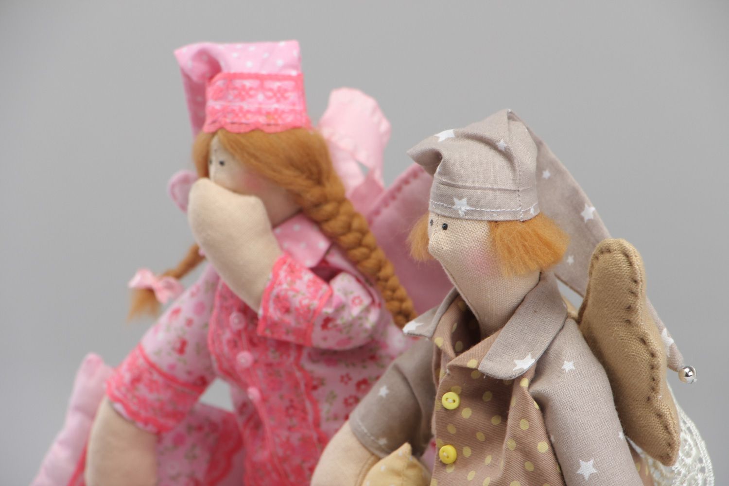 Парные куклы текстильные ручной работы для декора дома Сонные ангелы фото 2