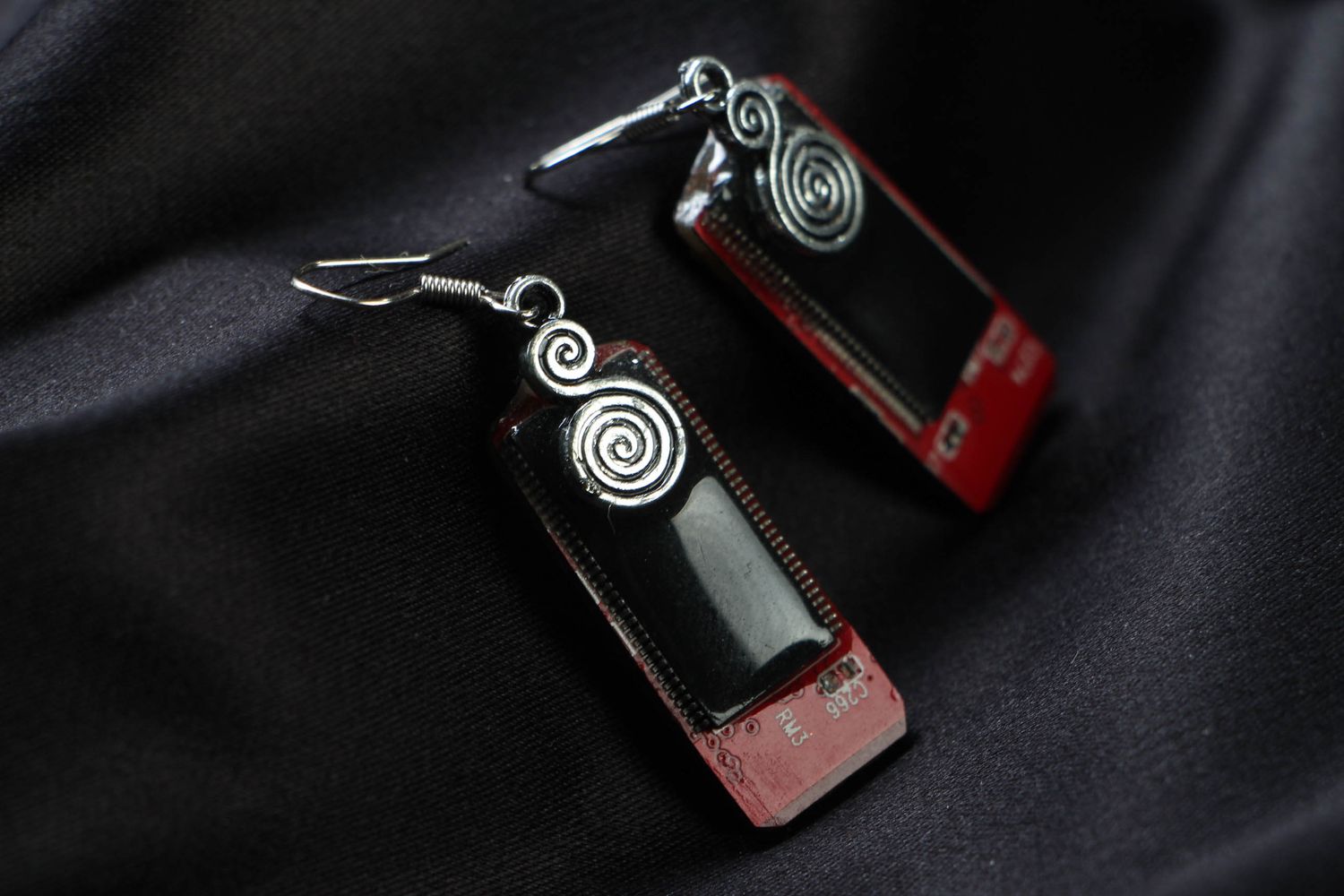 Rectangular metal earrings in cyberpunk style photo 2