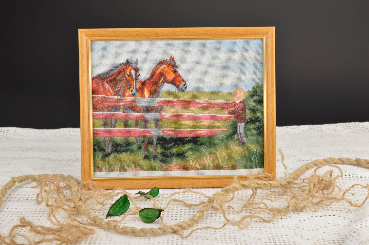 Unusual handmade wall hanging cross stitch modern art decorative use only photo 1