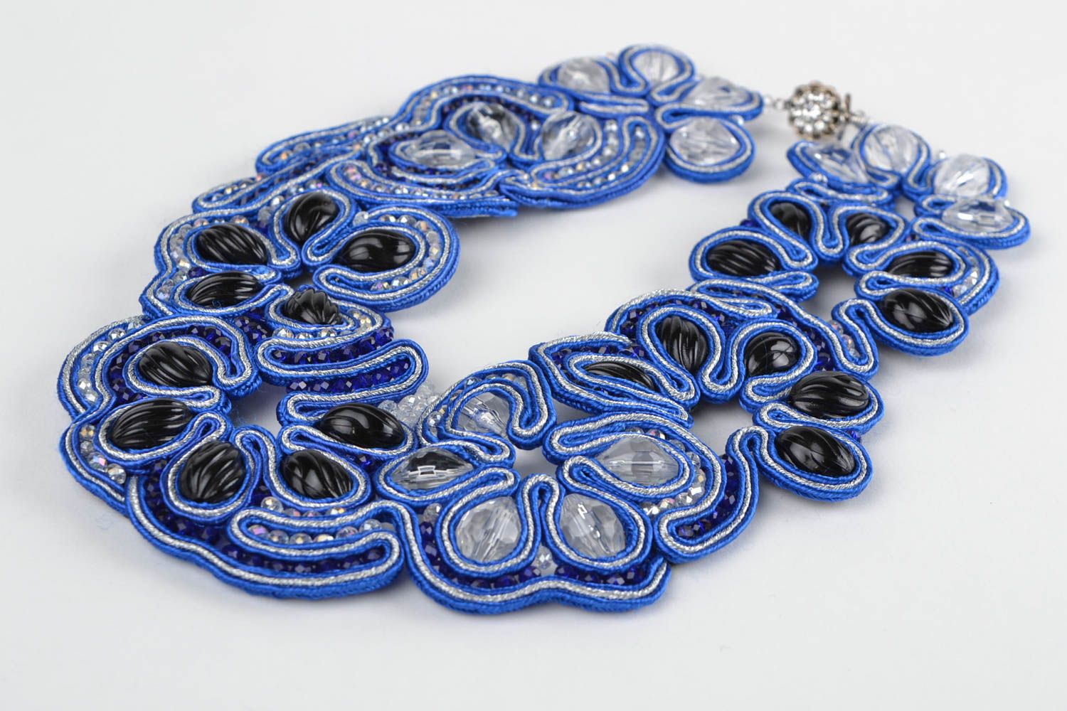 Beautiful handmade designer soutache necklace with Czech beads photo 2