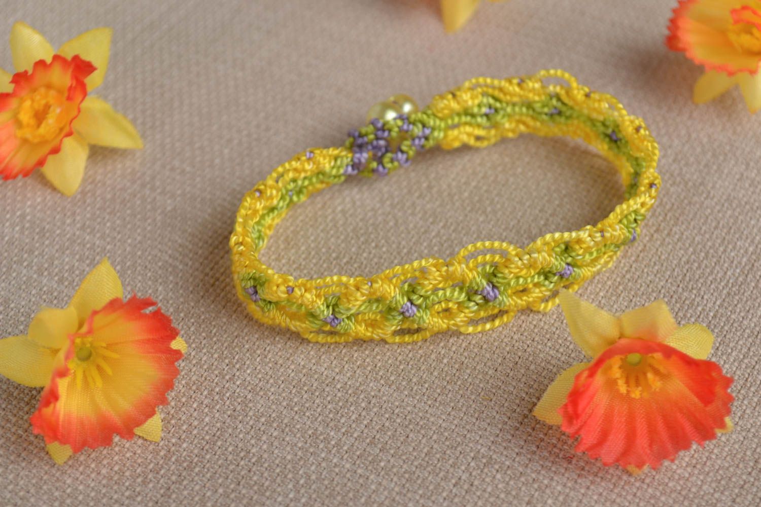Beautiful handmade woven thread bracelet textile wrist bracelet gifts for her photo 1