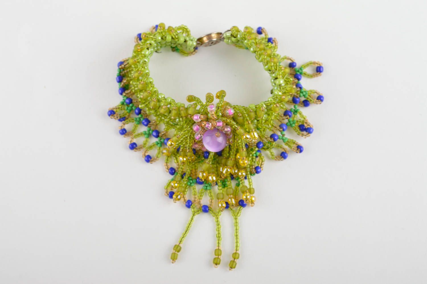 Bracelet perles de rocaille Bijou fait main large vert Cadeau pour femme photo 5