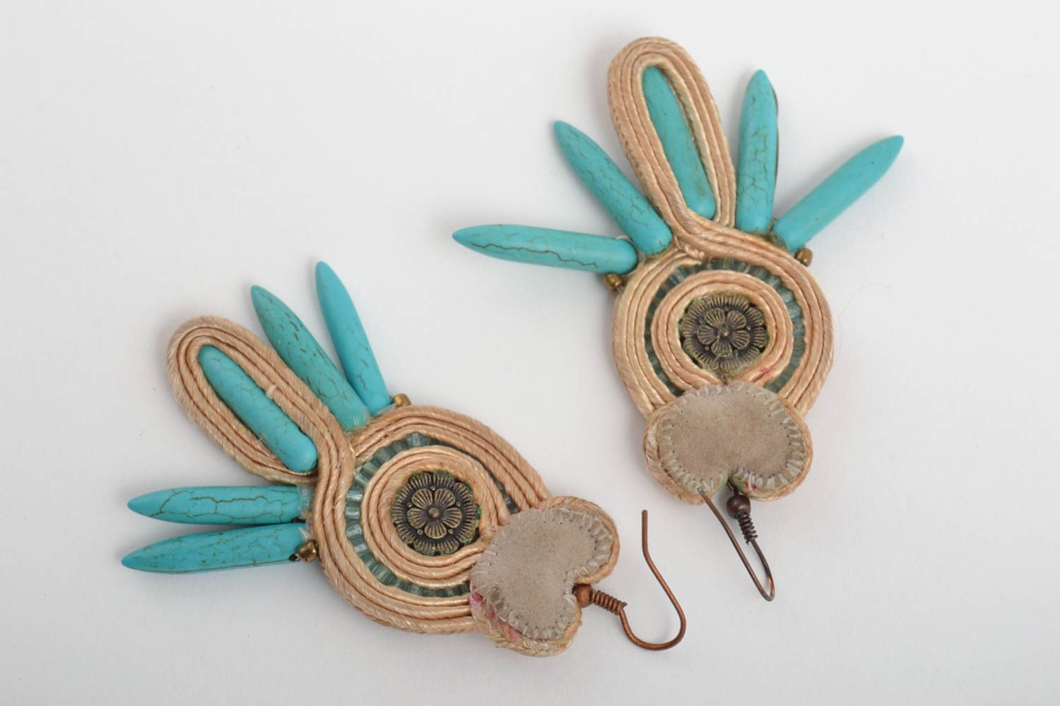 Handmade Soutache Ohrringe Designer Schmuck Accessoires für Frauen beige blau foto 1