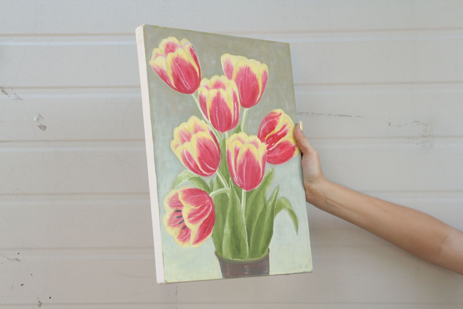 Peinture à l'huile Tulipes faite main photo 3