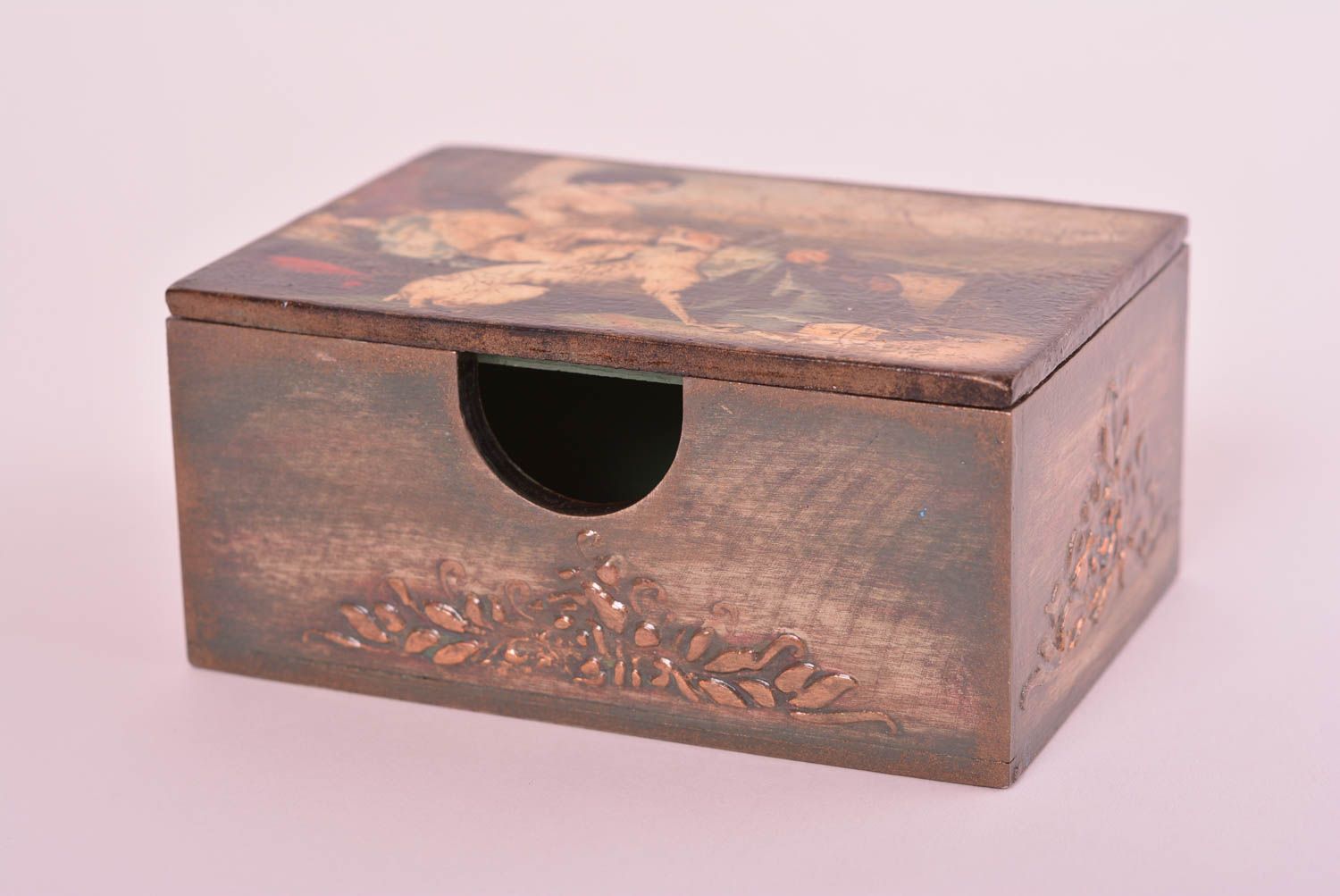 Boîte à bijoux fait main Boîte en bois serviettage design Déco maison originale photo 1