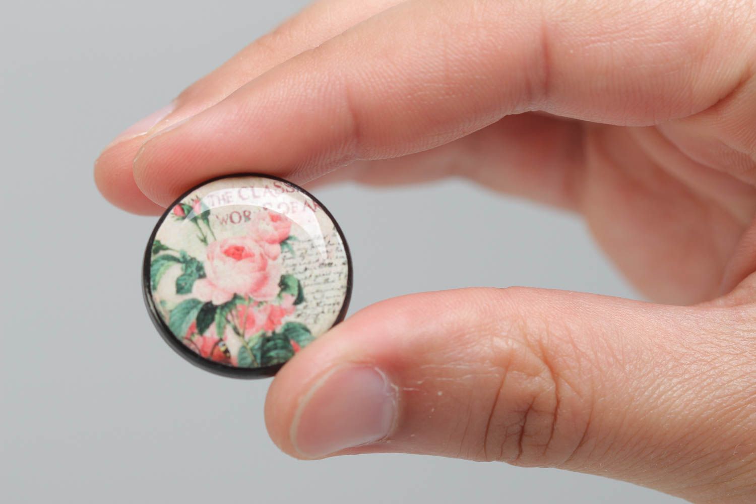 Кольцо из стекловидной глазури в винтажном стиле ручной работы цветочное круглое фото 5