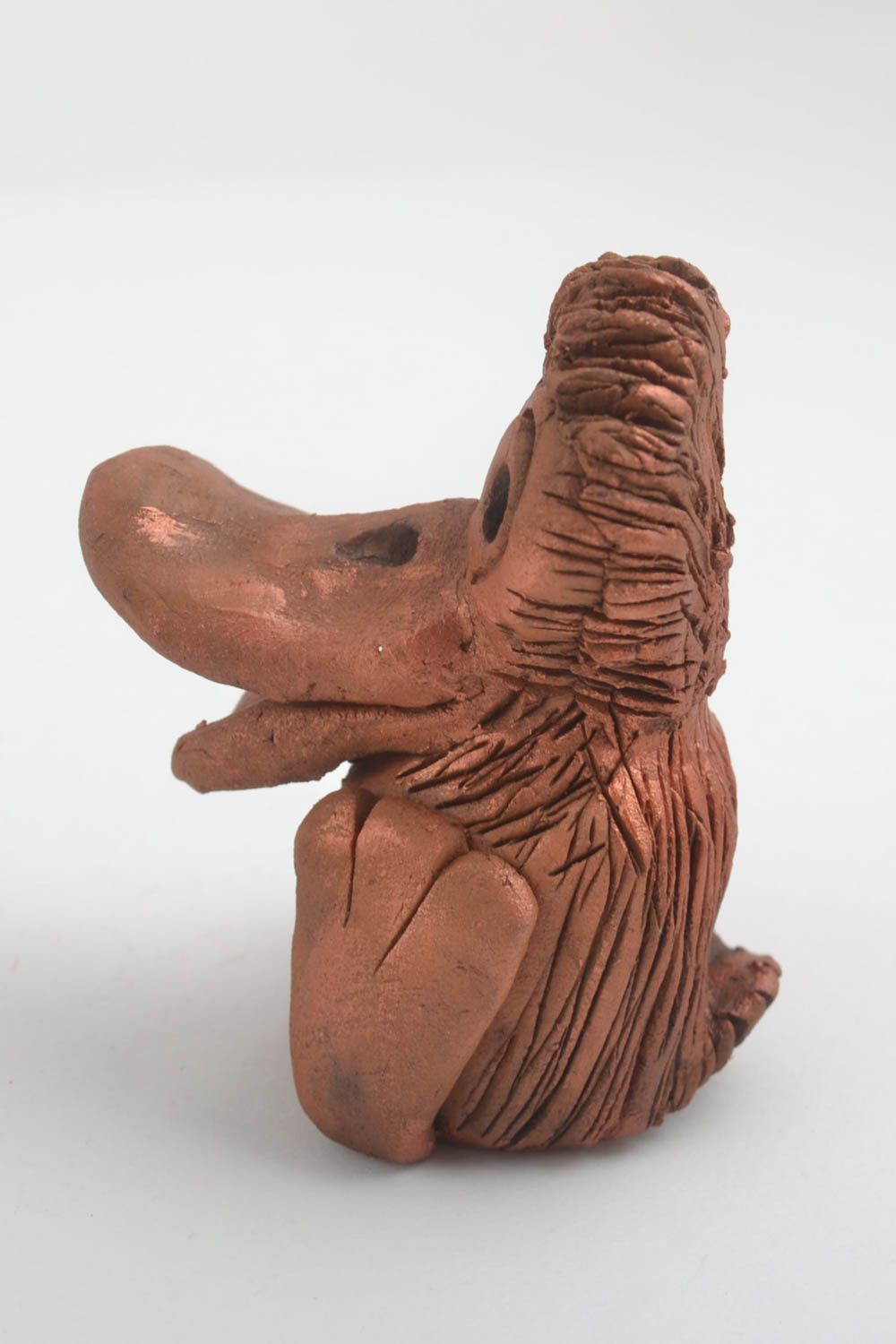 Miniatur Figur handmade Deko Figur aus Ton Tier Figur lustiges Vogel braun foto 3