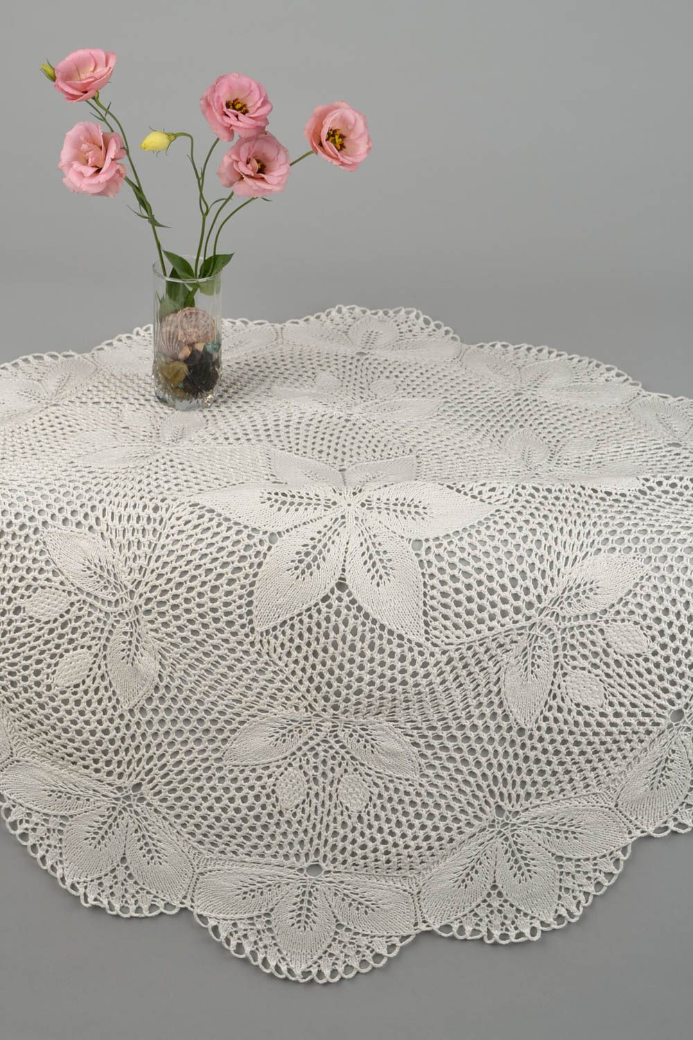 Openwork knitted tablecloth handmade lace napkin vintage style interior decor photo 1