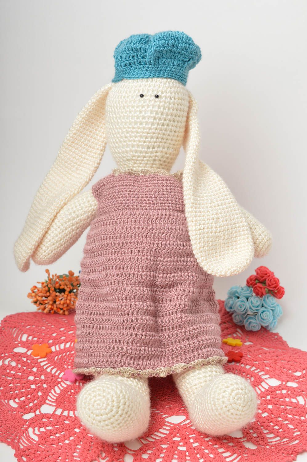 Jouet lapin Peluche faite main tricotée originale acrylique Cadeau pour enfant photo 1