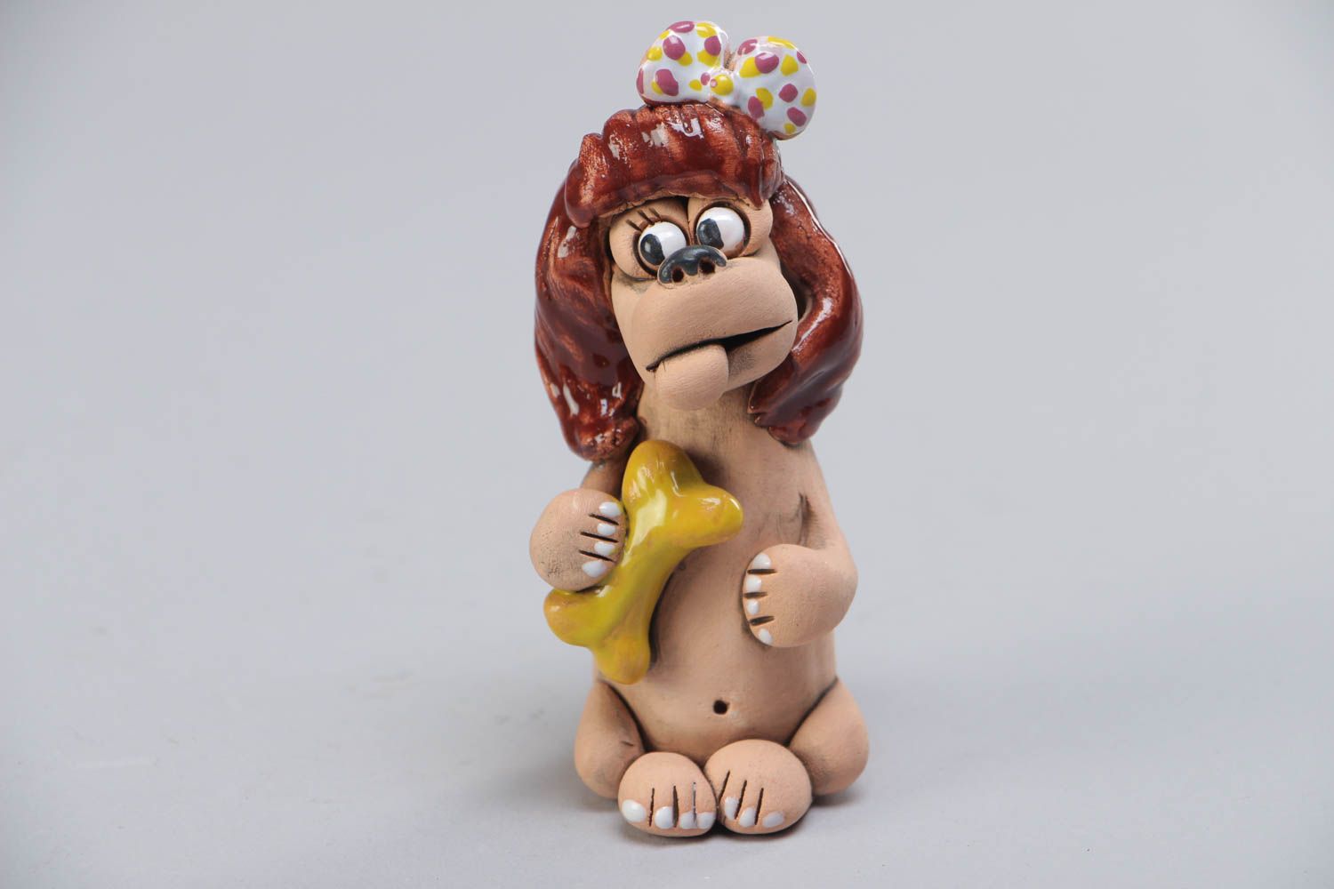 Handmade collectible miniature ceramic animal figurine painted with acrylics dog photo 2