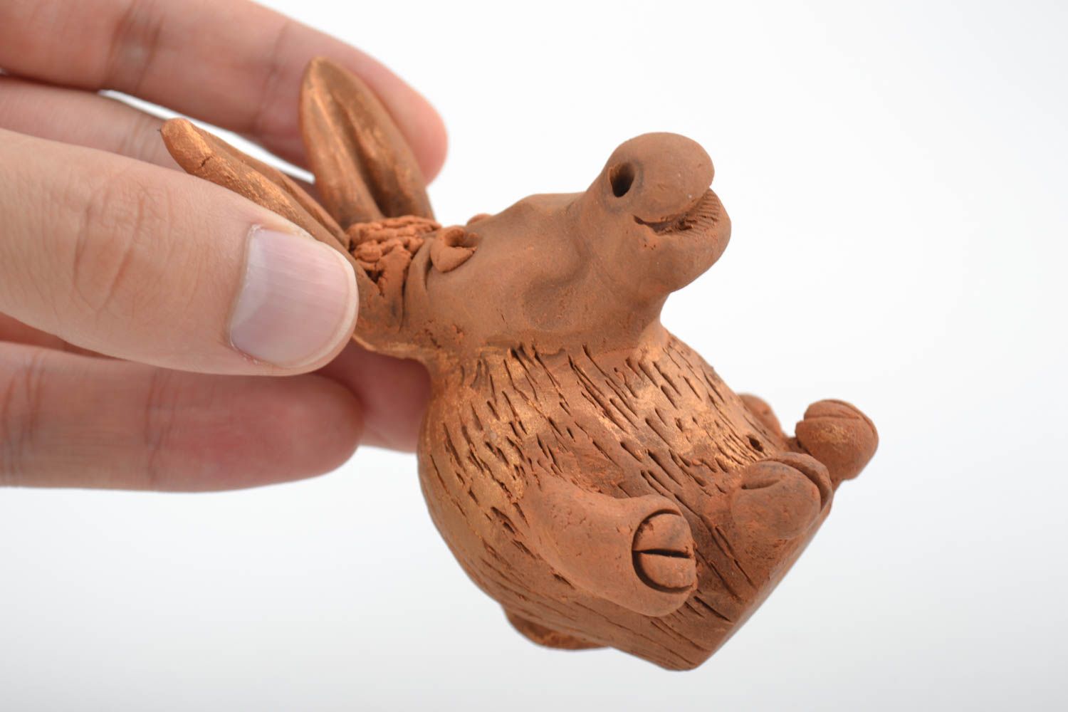 Handmade Dekofigur Esel Keramik Deko Figur aus Ton klein lustig braun  foto 4