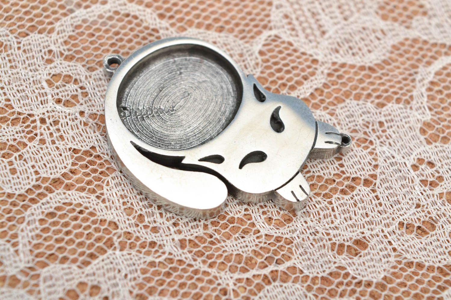 Beautiful handmade blank for creative work metal pendant in the form of cat photo 1