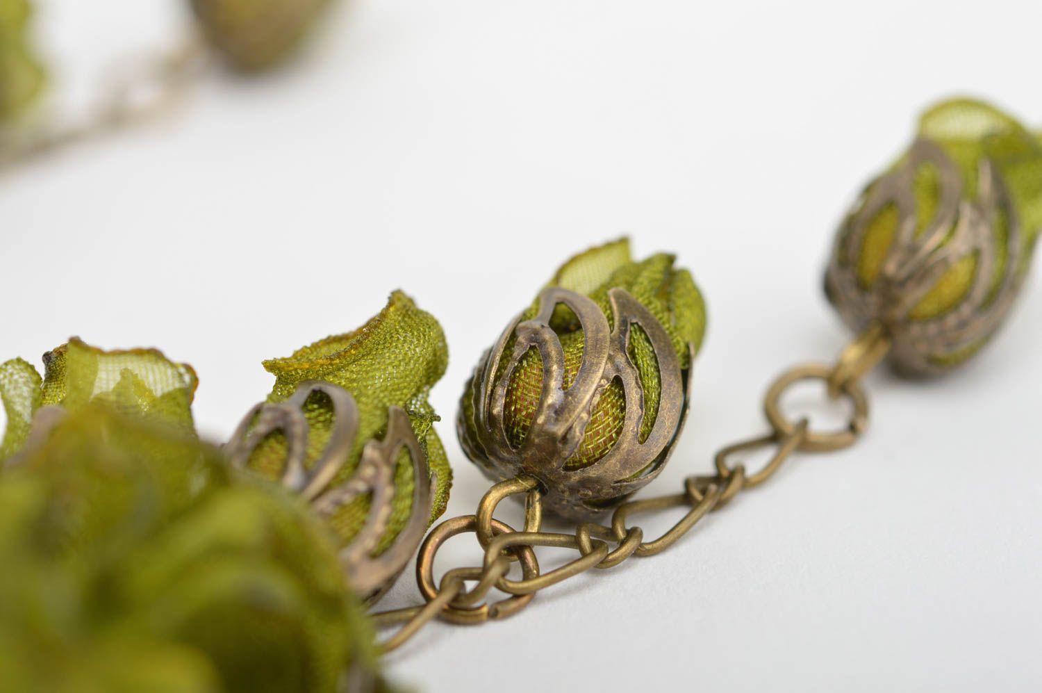 Stylish handmade earrings beautiful green jewelry designer metal accessories photo 3