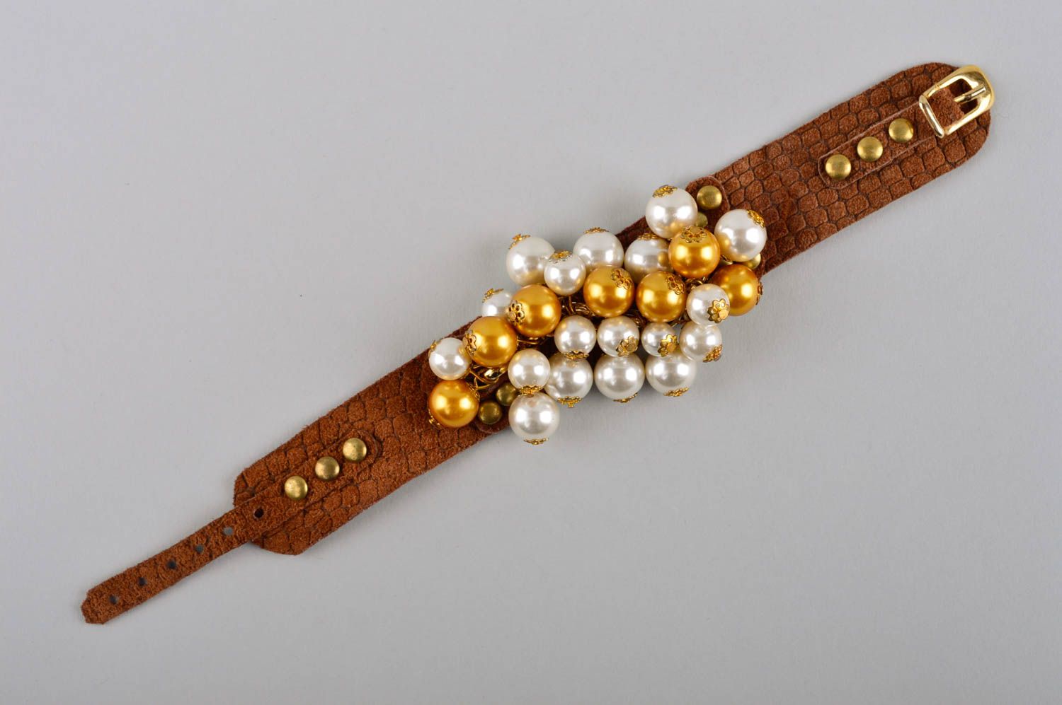 Handmade designer leather bracelet female brown bracelet wide wrist jewelry photo 5