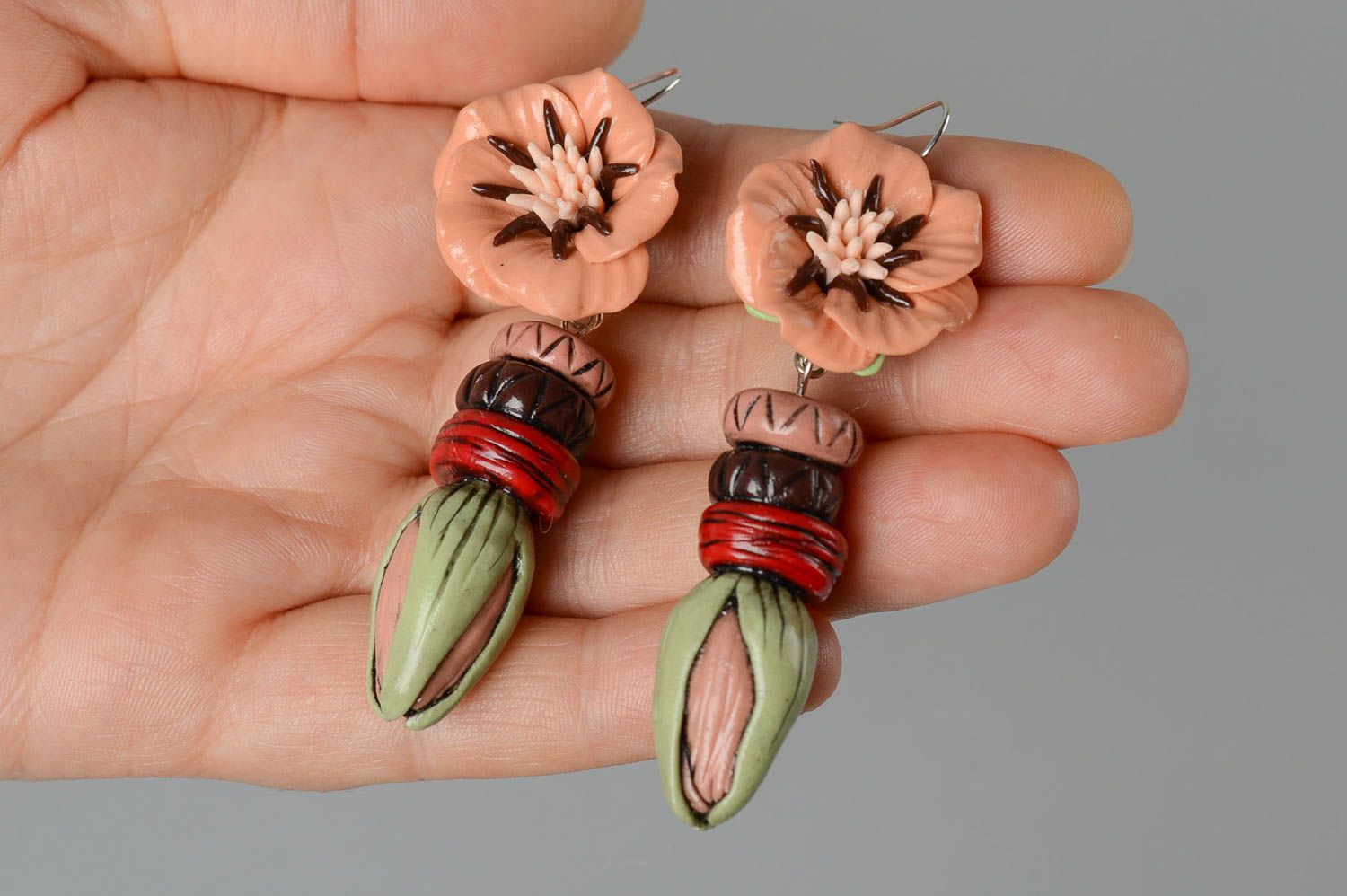 Handmade designer elite jewelry unusual earrings polymer clay earrings photo 5