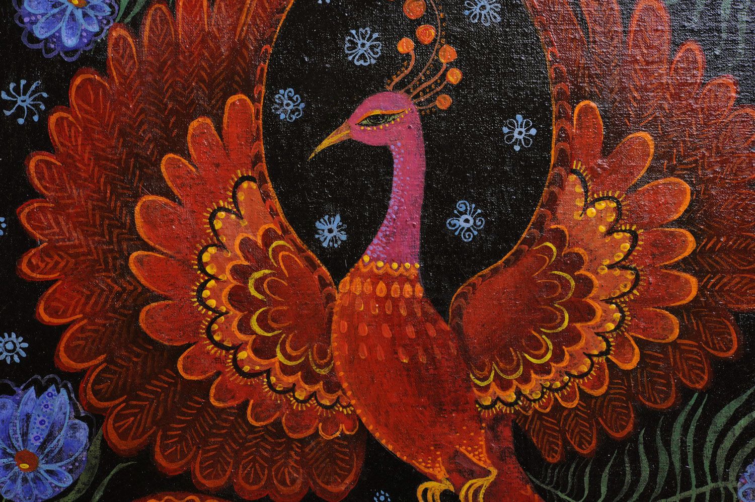 Peinture contemporaine acrylique sur toile Oiseau de feu faite main photo 3