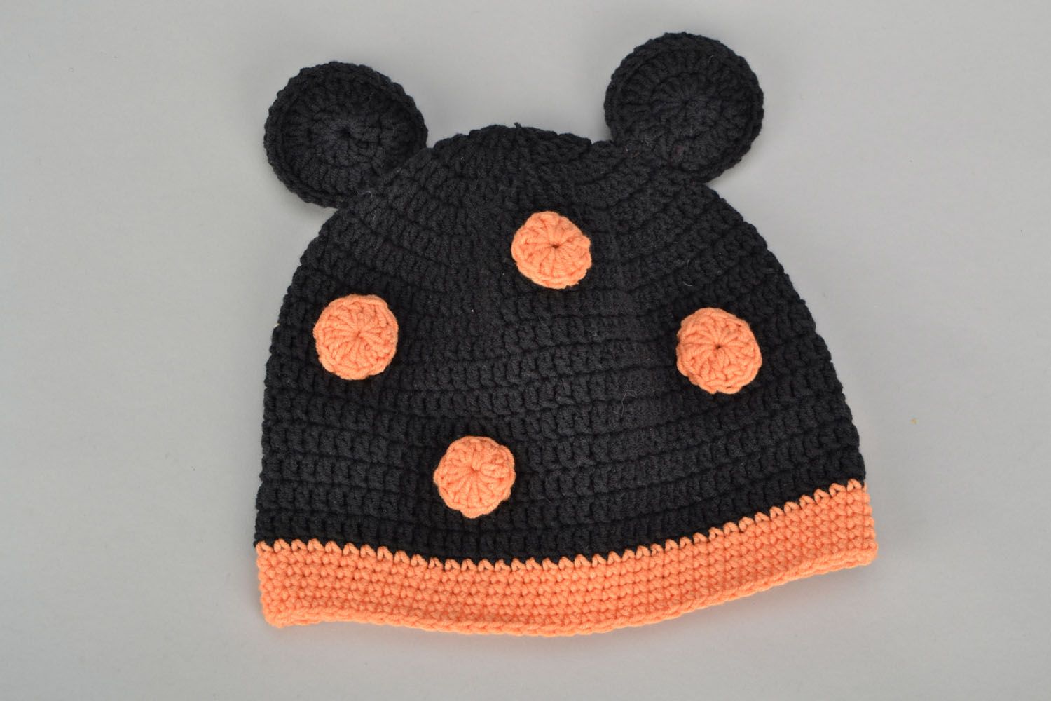 Crochet children's hat Black with Ears photo 2