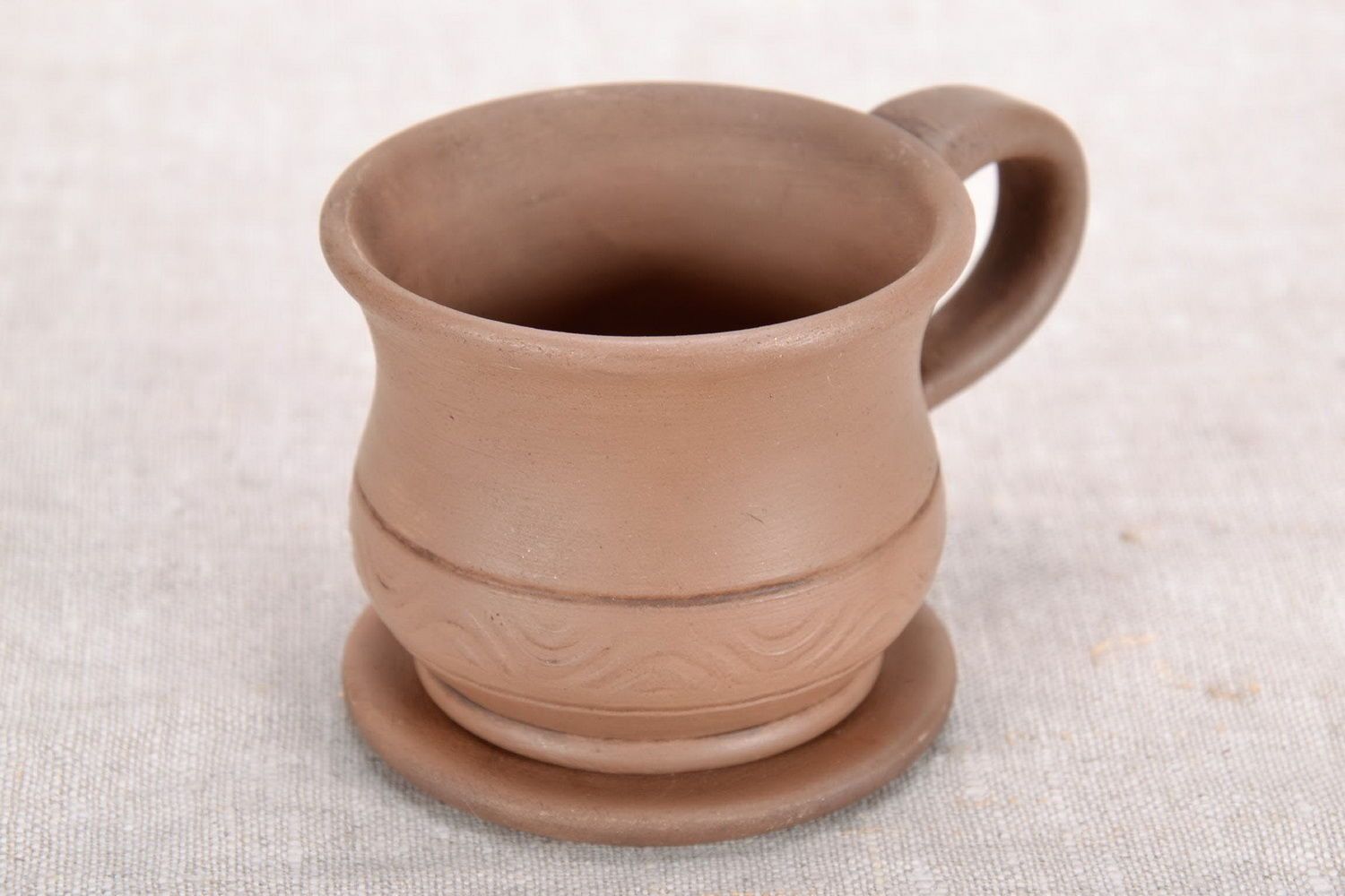 3 oz clay cup with handle and a saucer in classic design photo 4