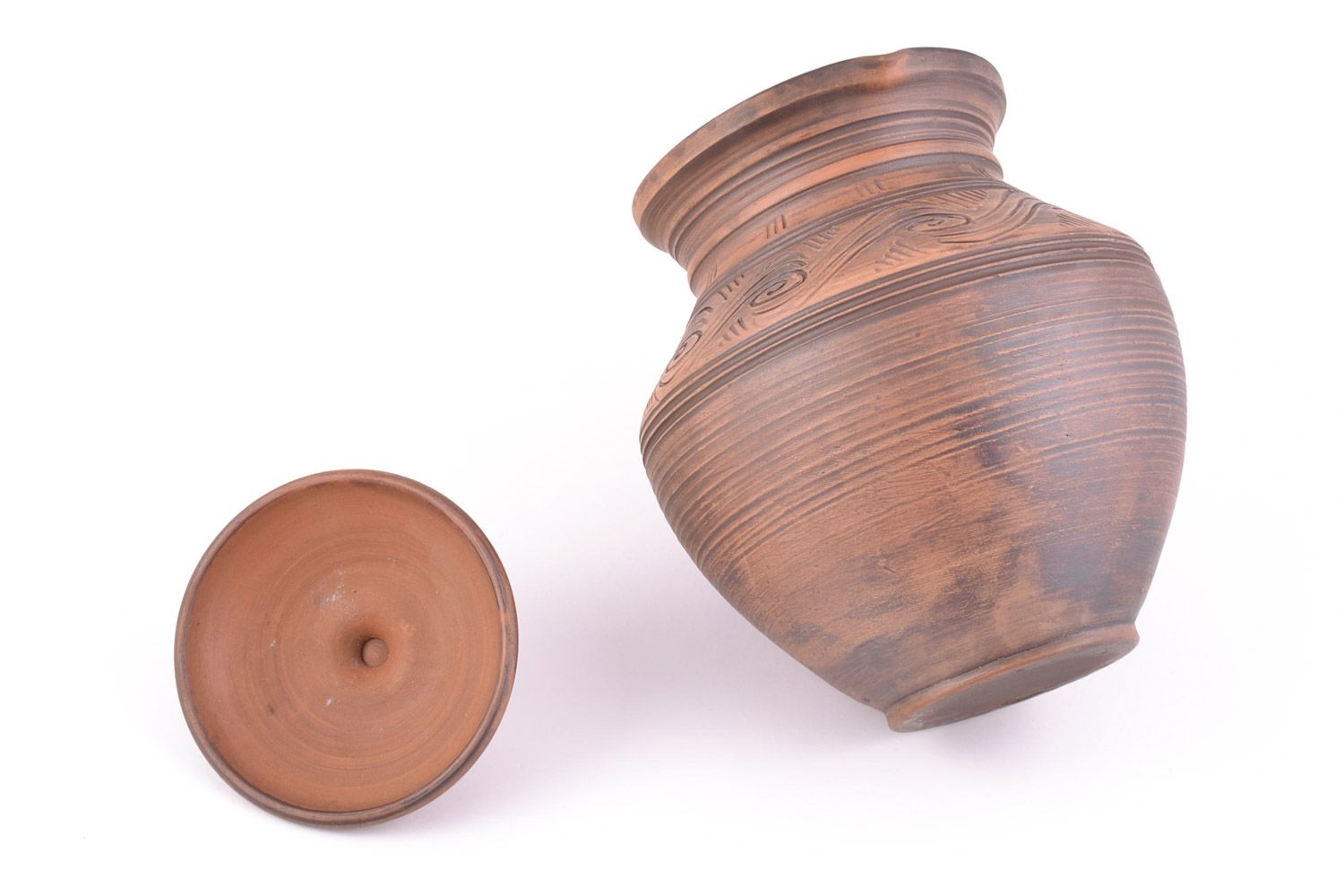 Handmade Keramik Krug aus Ton mit Muster in Braun schön ethnisch 2 Liter foto 4