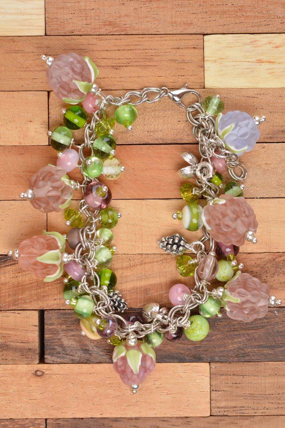 Браслет ручной работы стеклянное украшение женский браслет с ягодками лэмпворк фото 3
