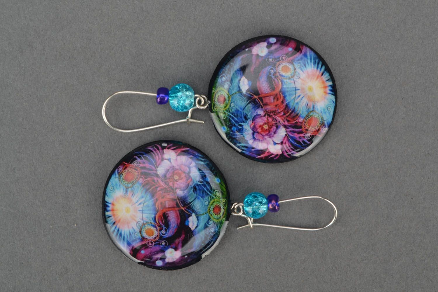 Round polymer clay earrings Space photo 3