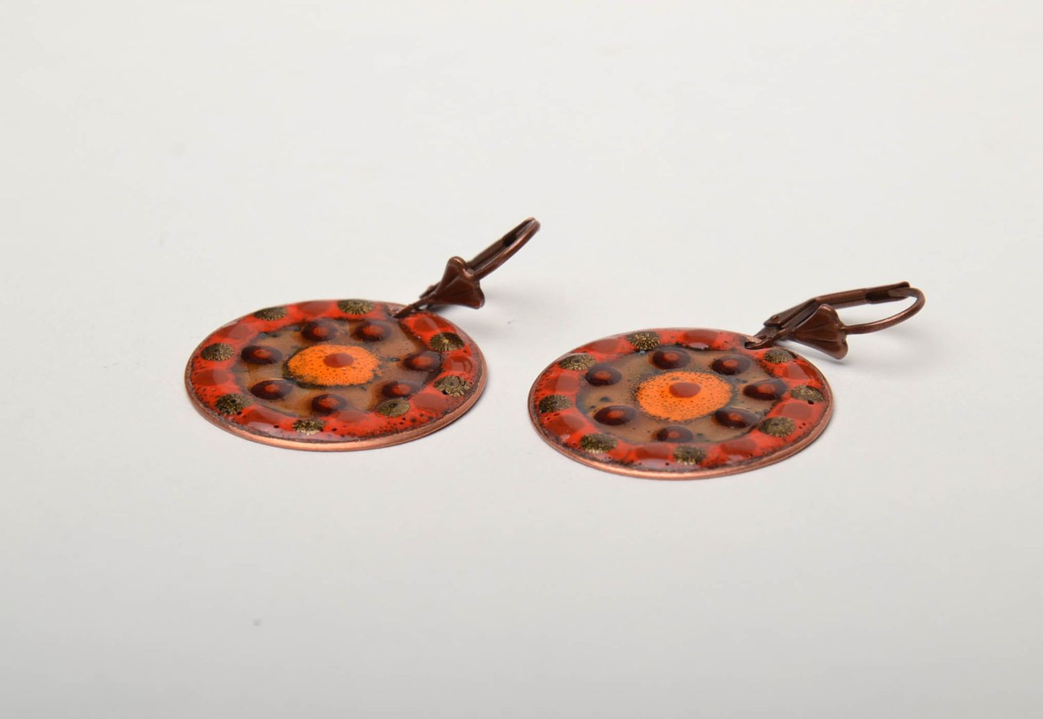Handmade copper earrings with enamels photo 4